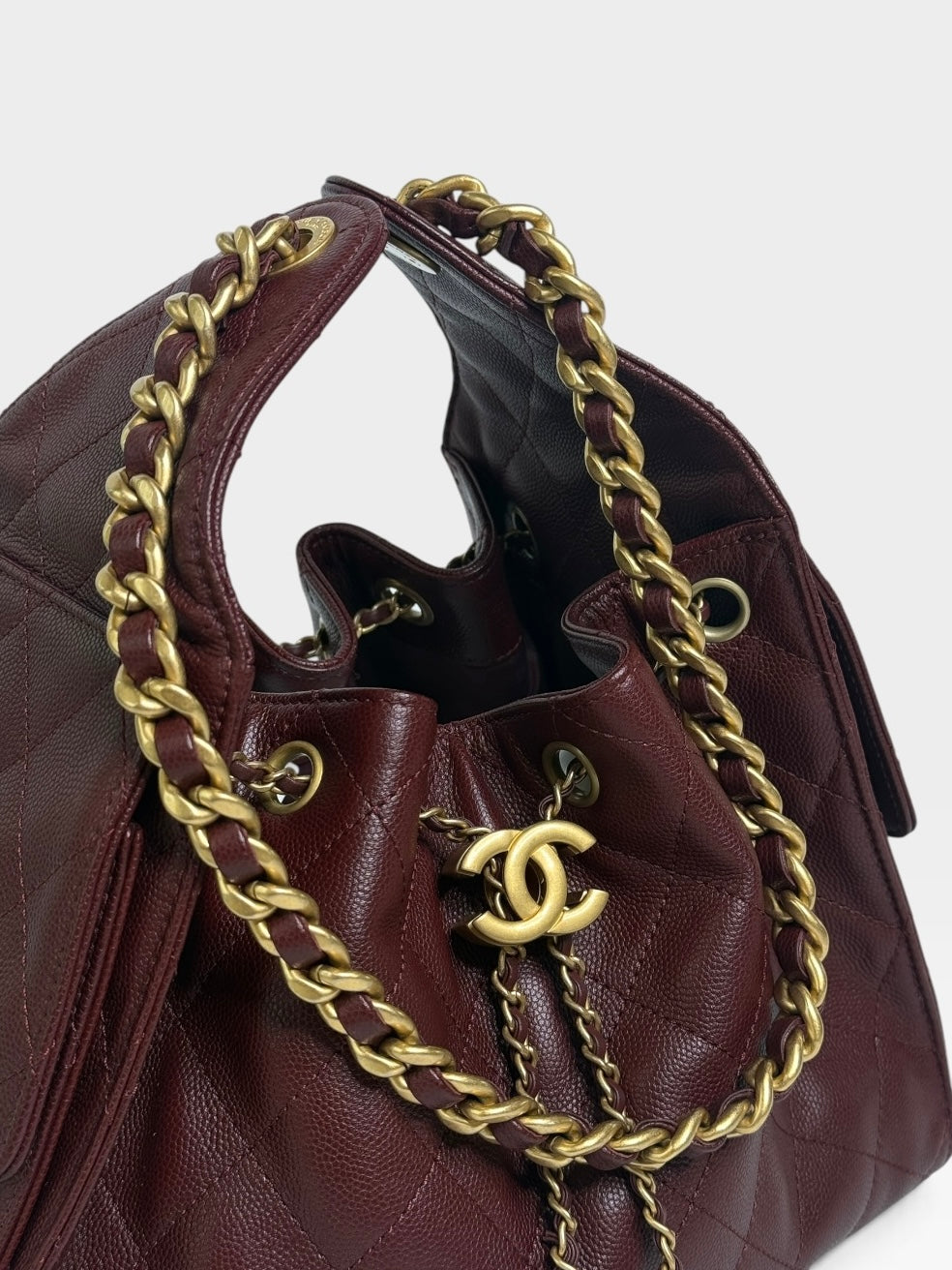 *Luxe Top Pick* Chanel 25 Small In Burgundy Caviar Leather With Gold Hardware