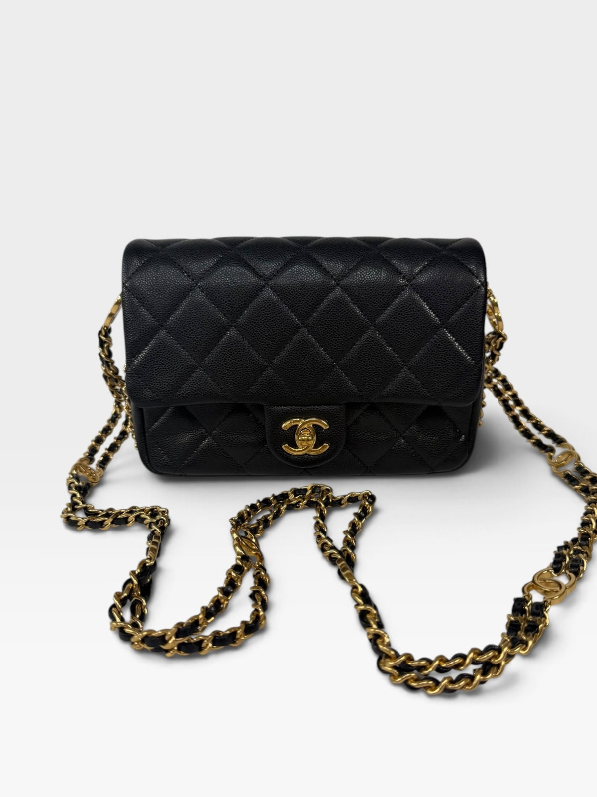 Chanel Seasonal Flap Bag In Black Caviar Leather With Gold Hardware
