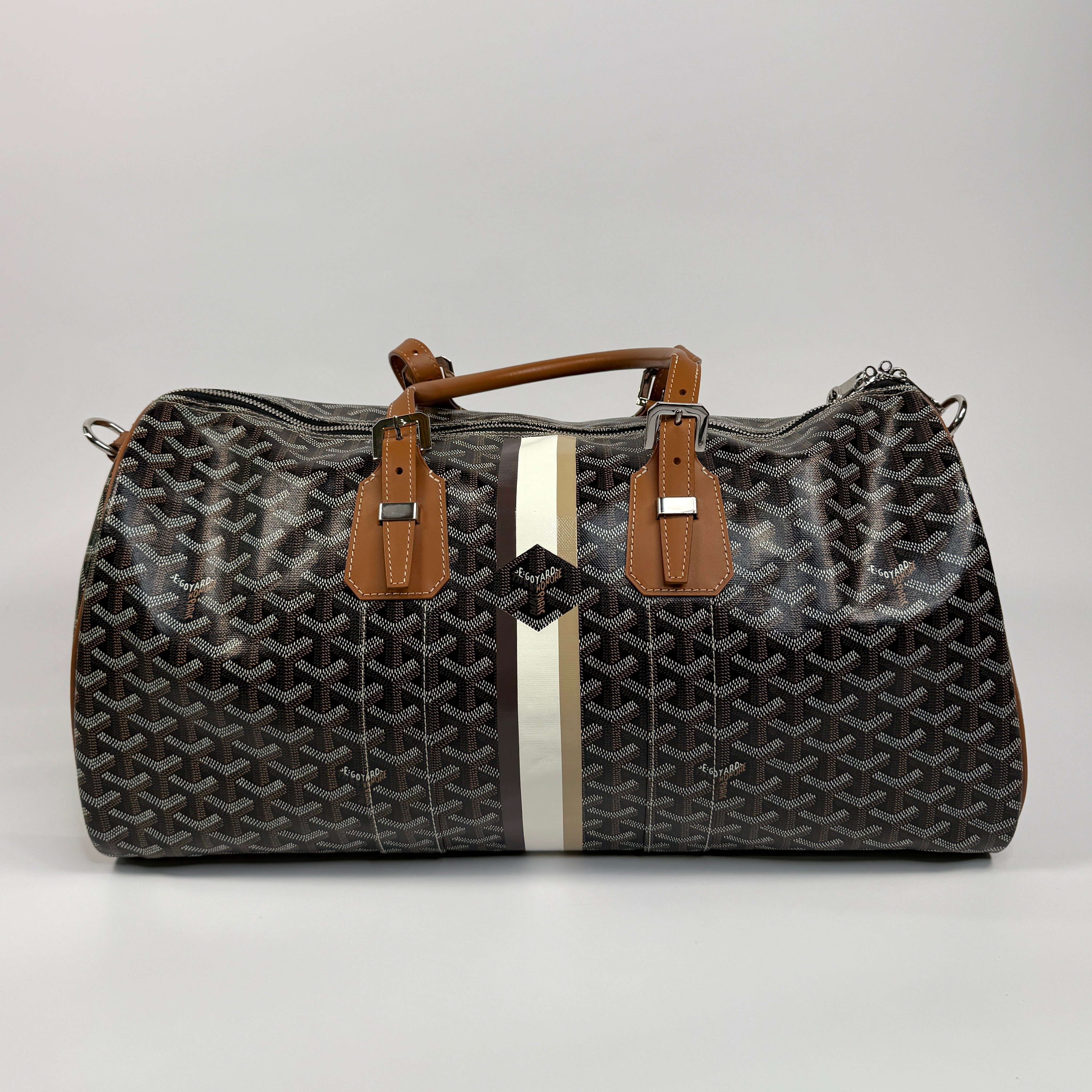Goyard Bowling 45 Travel Bag In Black and Tan. Authentic and Excellent Condition