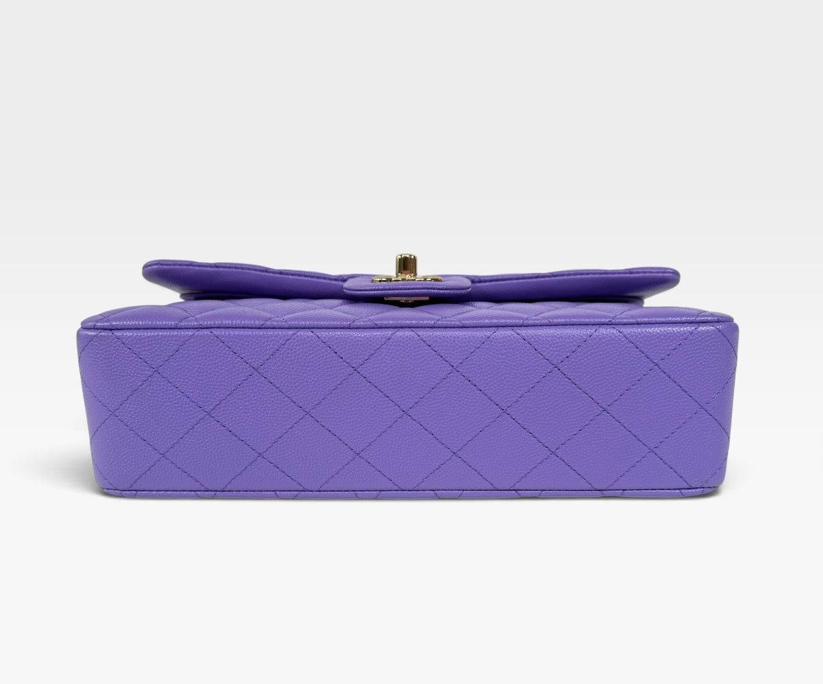 Chanel Medium Classic Double Flap In Purple Caviar Leather With Gold Hardware. Authentic and preloved in excellent condition. 100% guarantee