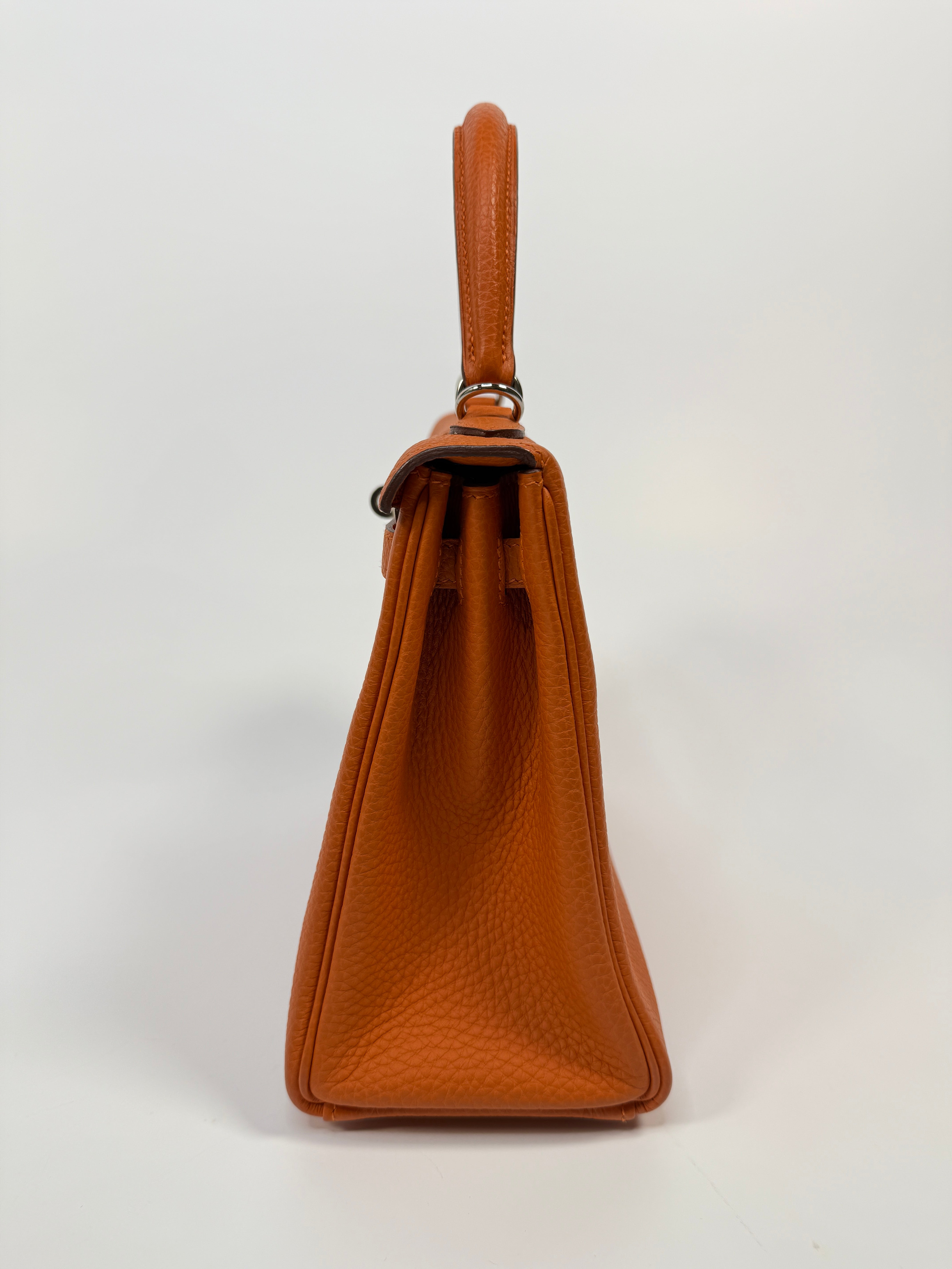 Authentic Pre Loved Hermès Kelly 25 In Orange Togo Leather With Palladium Hardware Excellent Condition