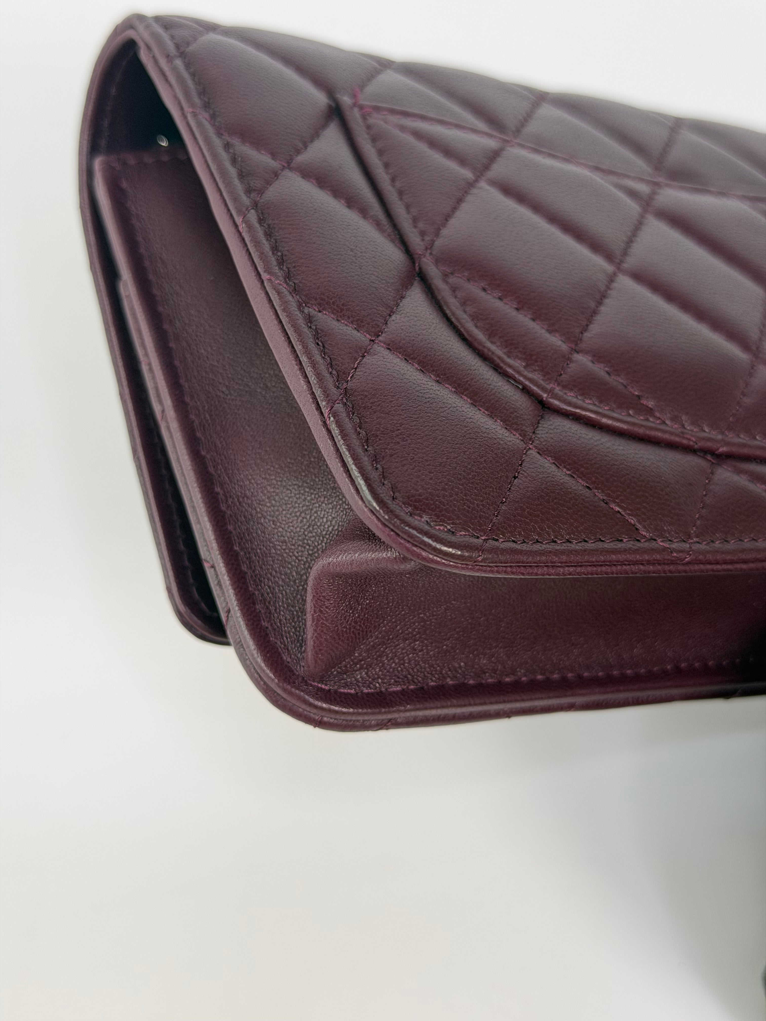Chanel Wallet On Chain In Burgundy Lambskin With Silver Hardware. Authentic and preloved in excellent condition. 100% Guarantee