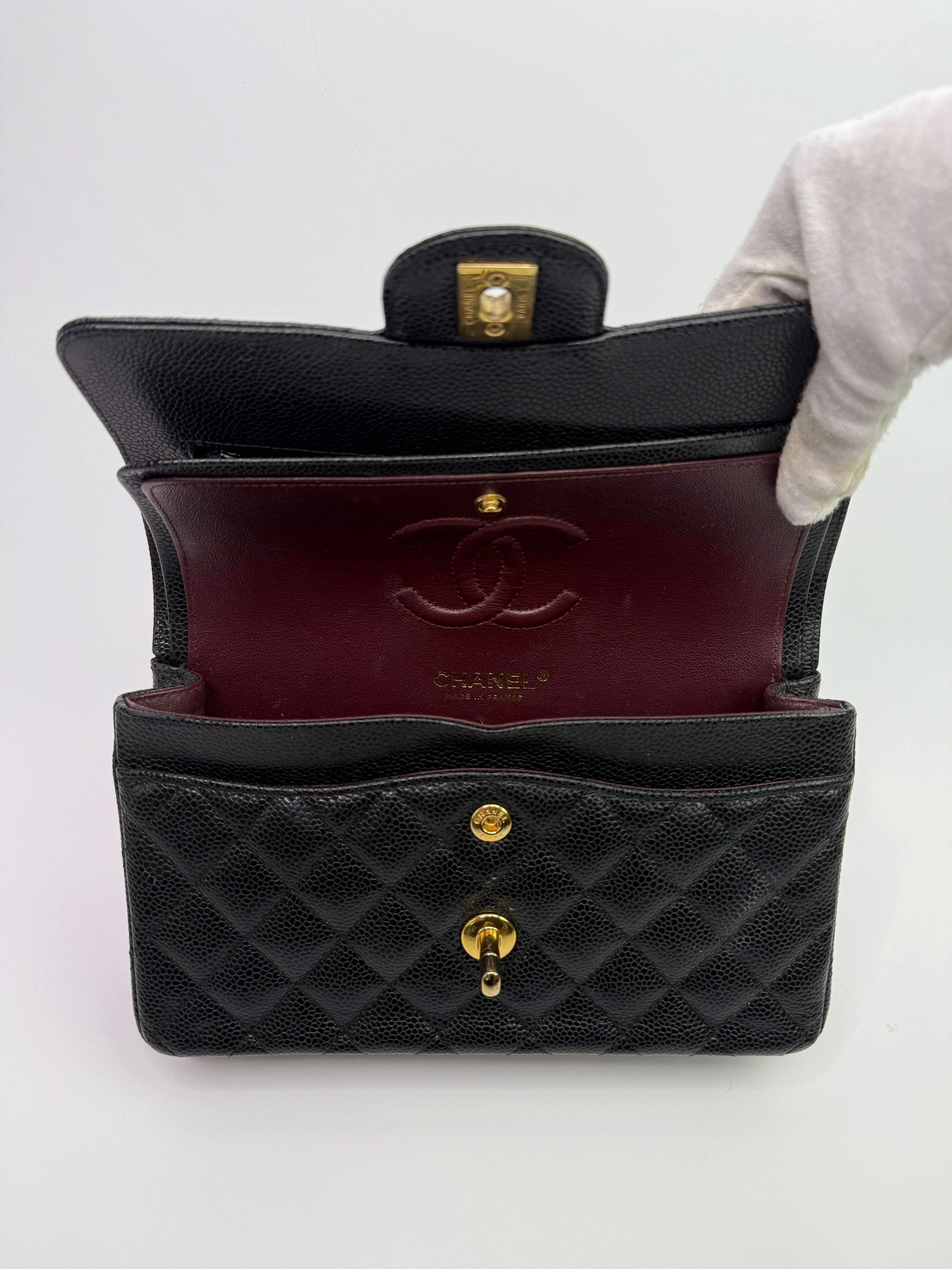 Chanel Small Classic Double Flap In Black Caviar Leather With GHW
