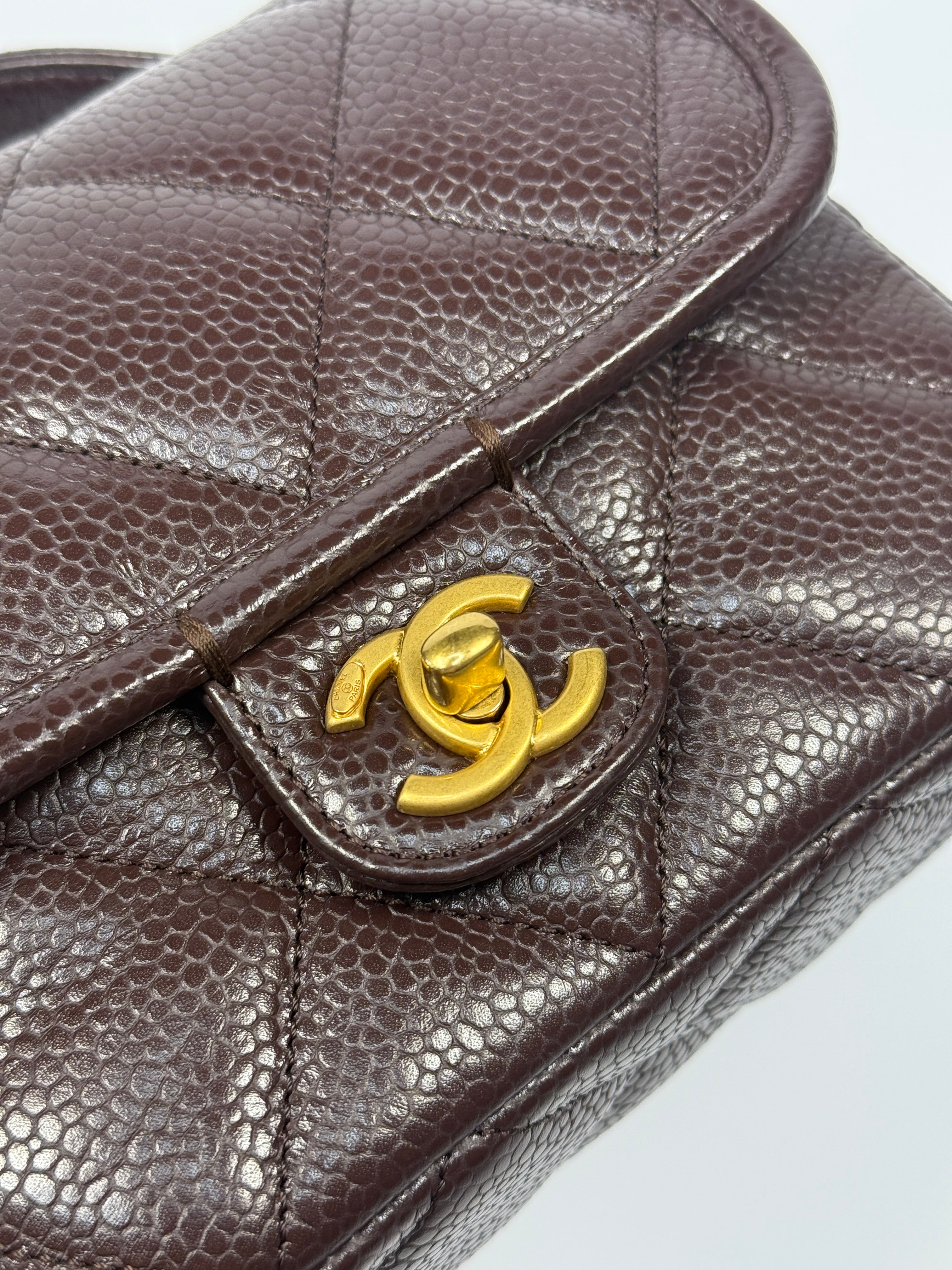 Chanel Seasonal Flap Bag in Brown/Burgundy Caviar Leather With Gold Hardware in Excellent authentic and preloved condition