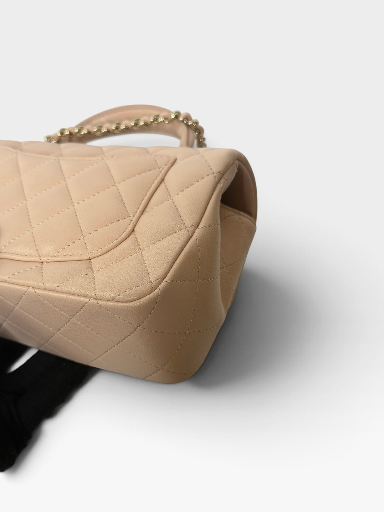 Chanel Mini Rectangle Top Handle Beige Lambskin Pale Gold Hardware. 100% authentic and preloved in excellent condition.