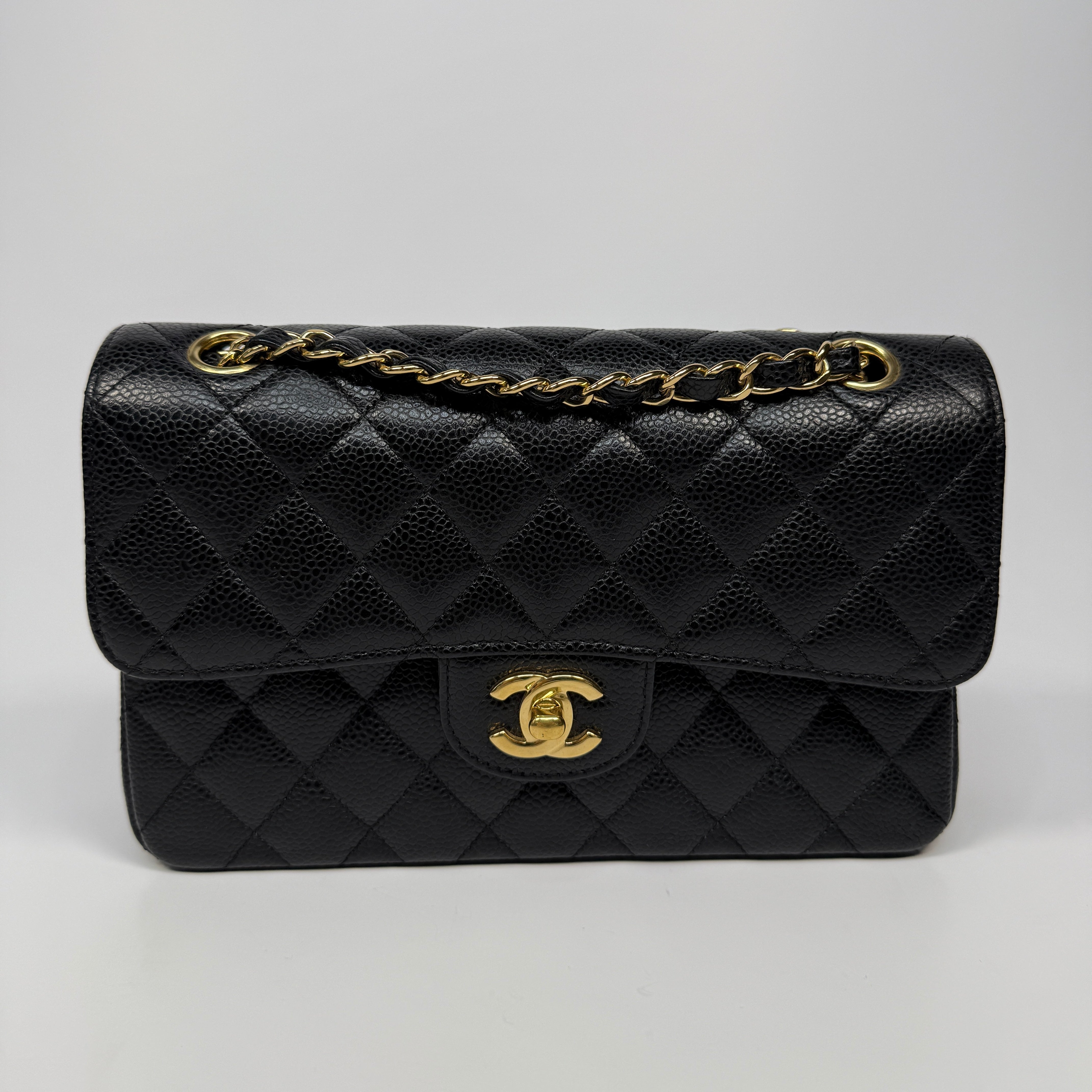 Chanel Small Classic Double Flap In Black Caviar Leather With GHW