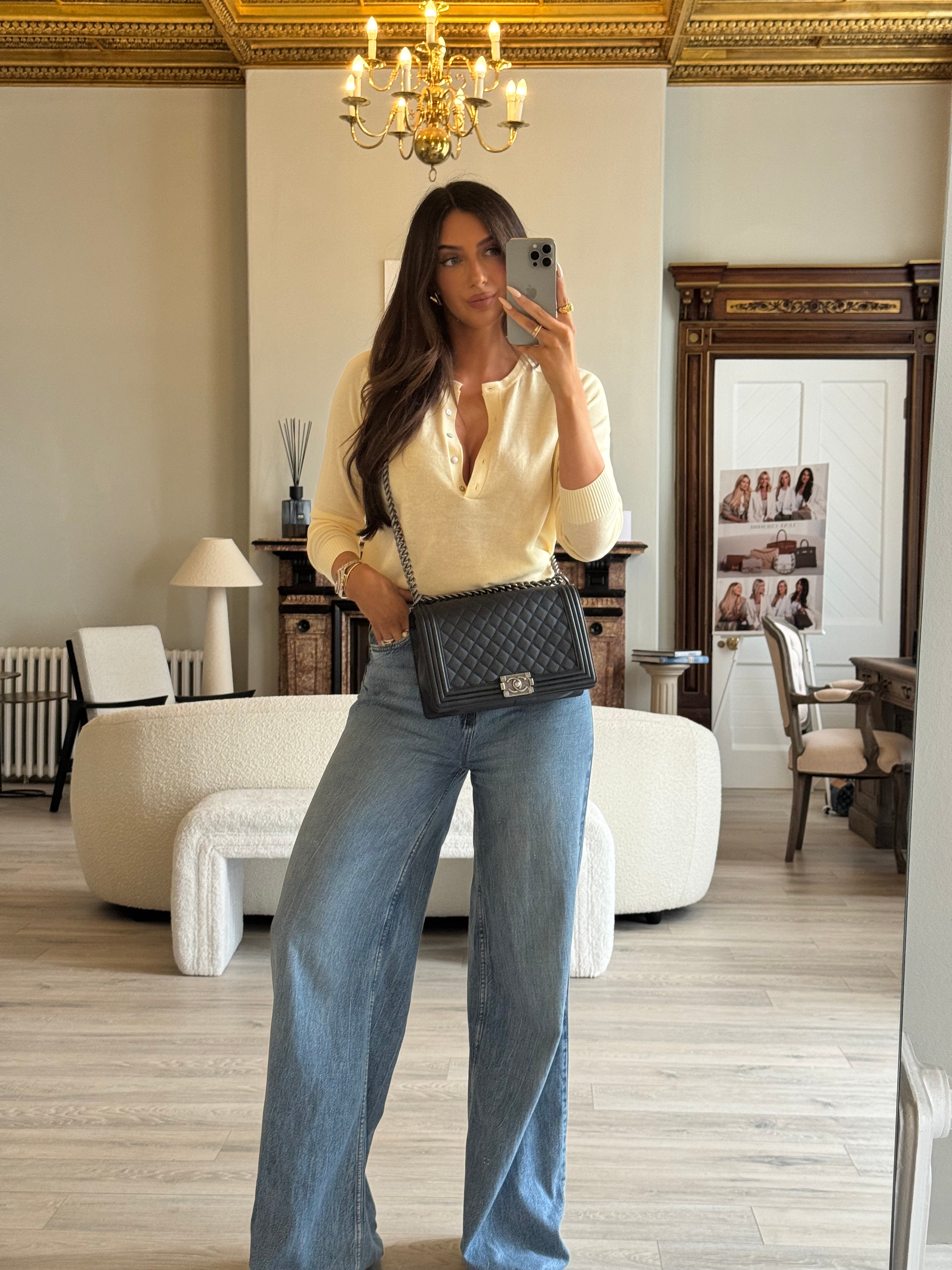 Chanel Boy Bag Large In Black Calfskin Leather RHW