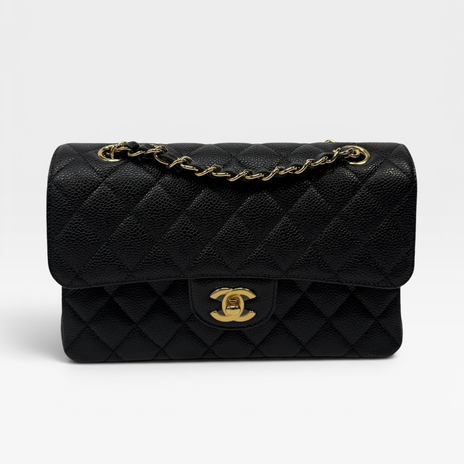 Chanel Small Classic Double Flap In Black Caviar Leather With GHW