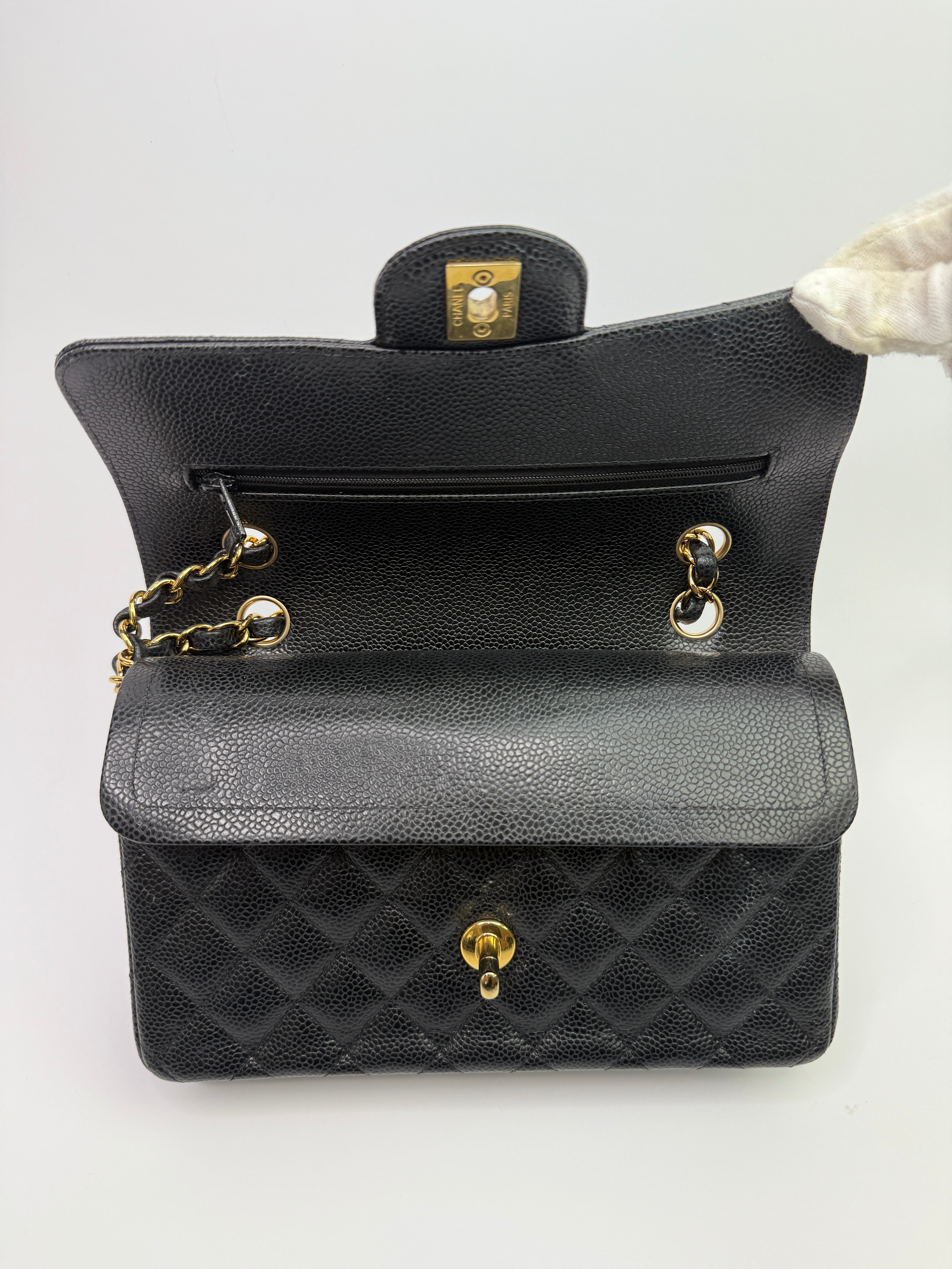 Chanel Small Classic Double Flap In Black Caviar Leather With GHW