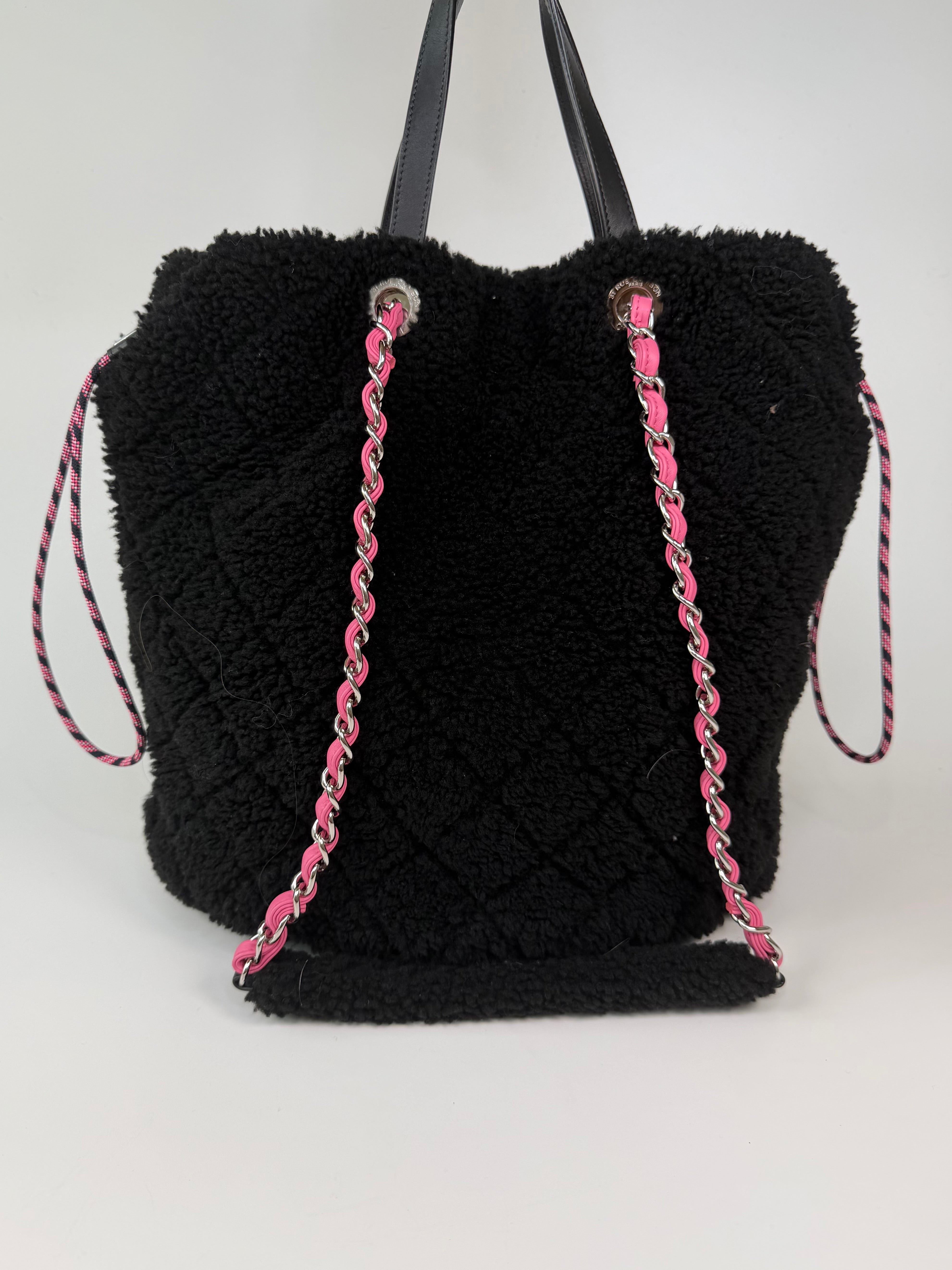 Chanel Coco Neige Shopping Tote In Black Teddy Shearling