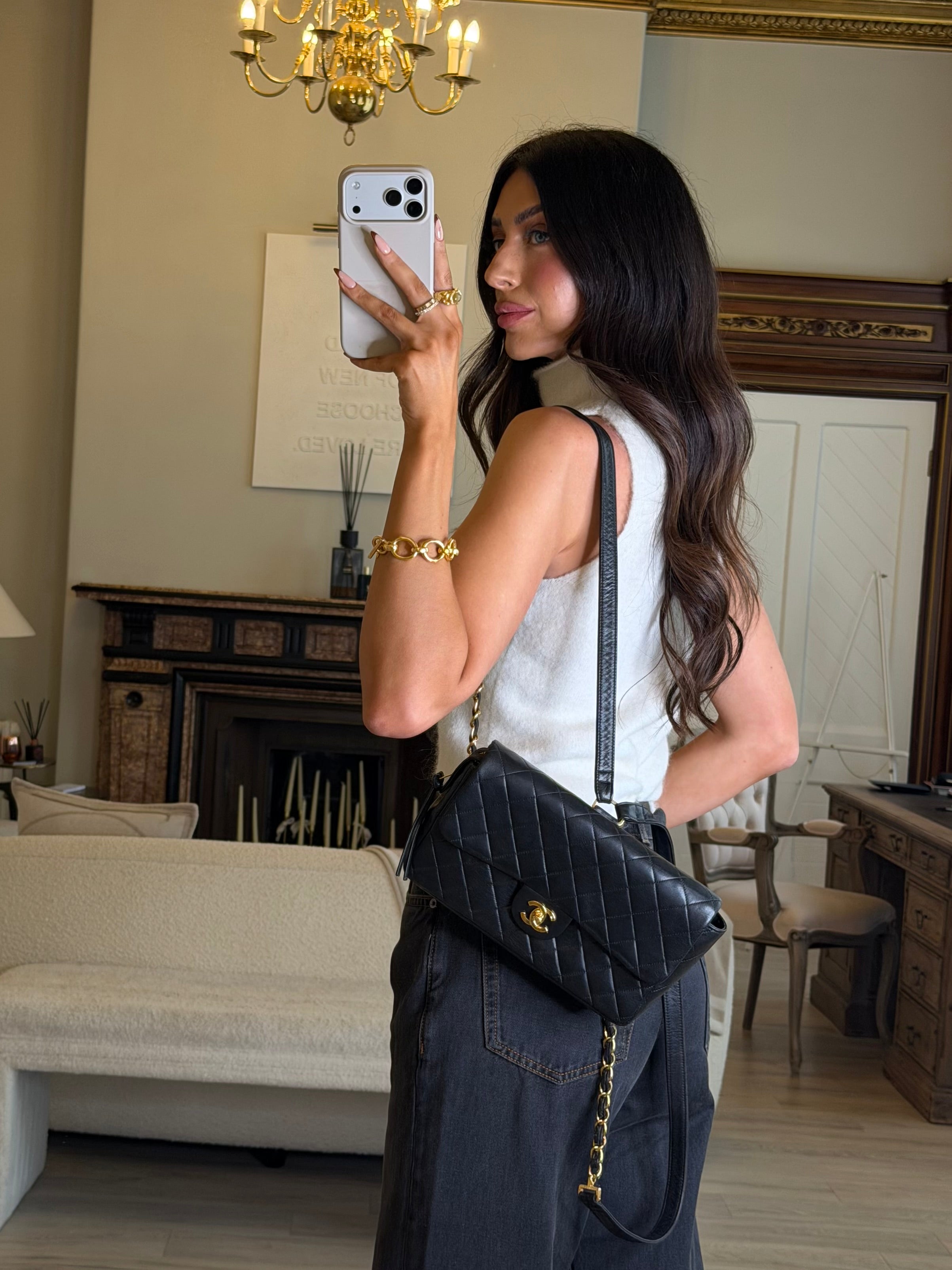 Chanel Medium Classic Vintage Backpack In Black Lambskin With 24kt Gold Hardware, Authentic And Preloved In Excellent Condition