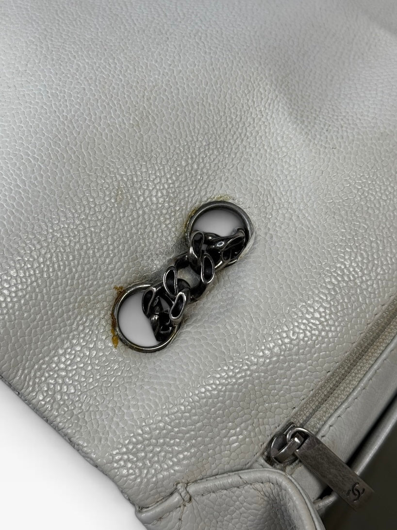Chanel Reissue Single Flap In Ecru Caviar Leather With Silver Hardware