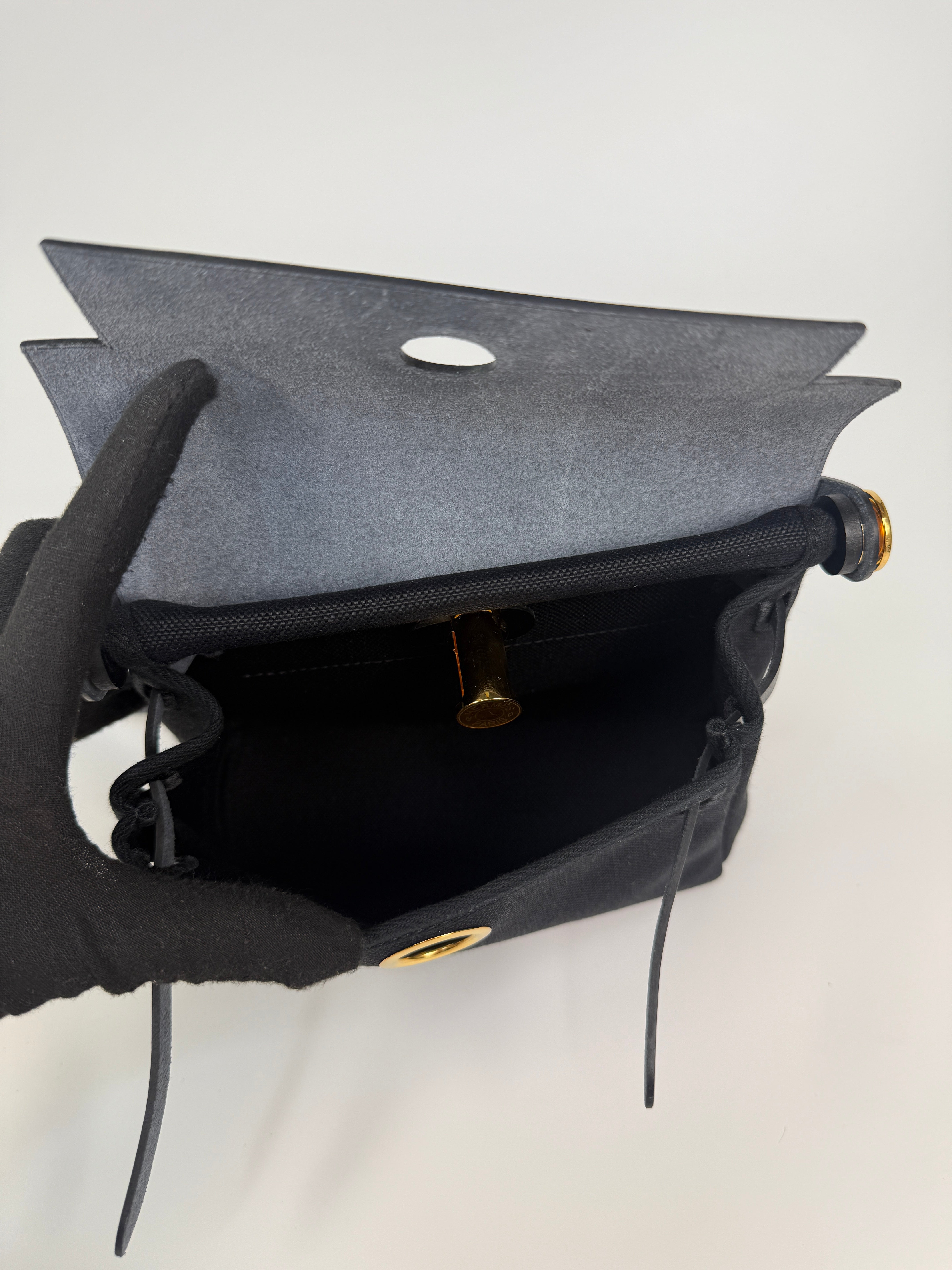 Box Fresh Hermès Herbag Zip 20 Retourne Toile Militaire Vache Hunter Noir With Gold Hardware