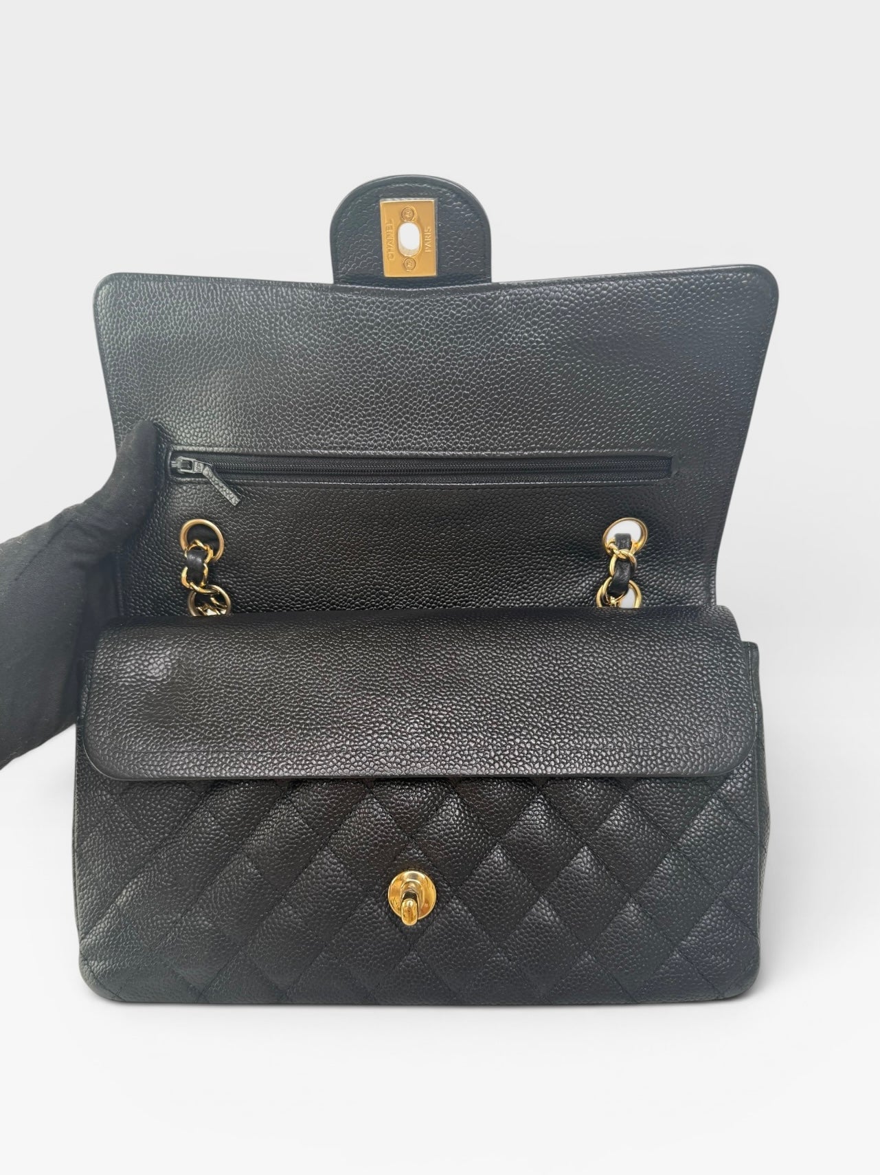 Chanel Medium Classic Double Flap Black Caviar Leather With Gold Hardware