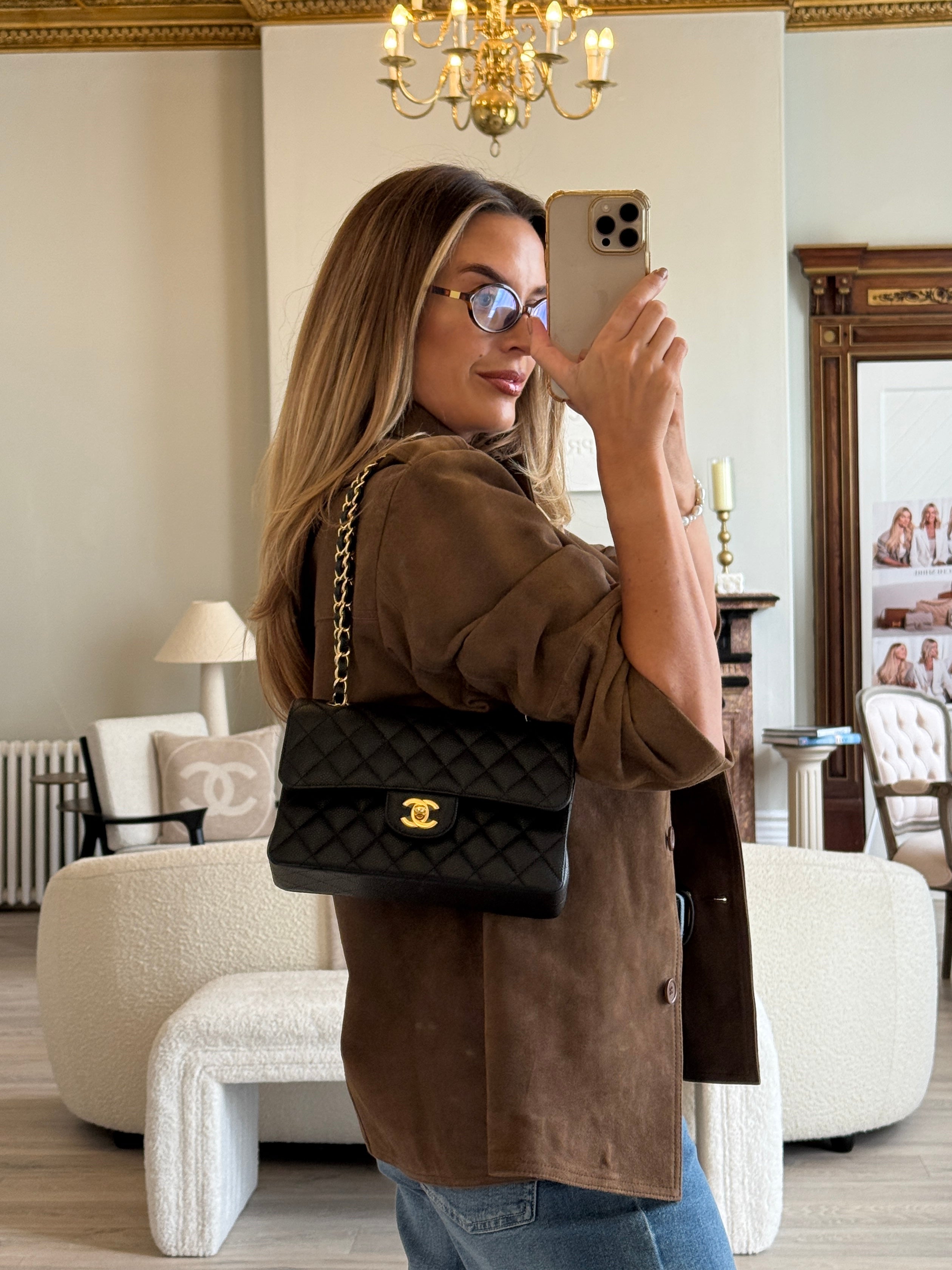 Chanel Small Classic Double Flap In Black Caviar Leather With GHW