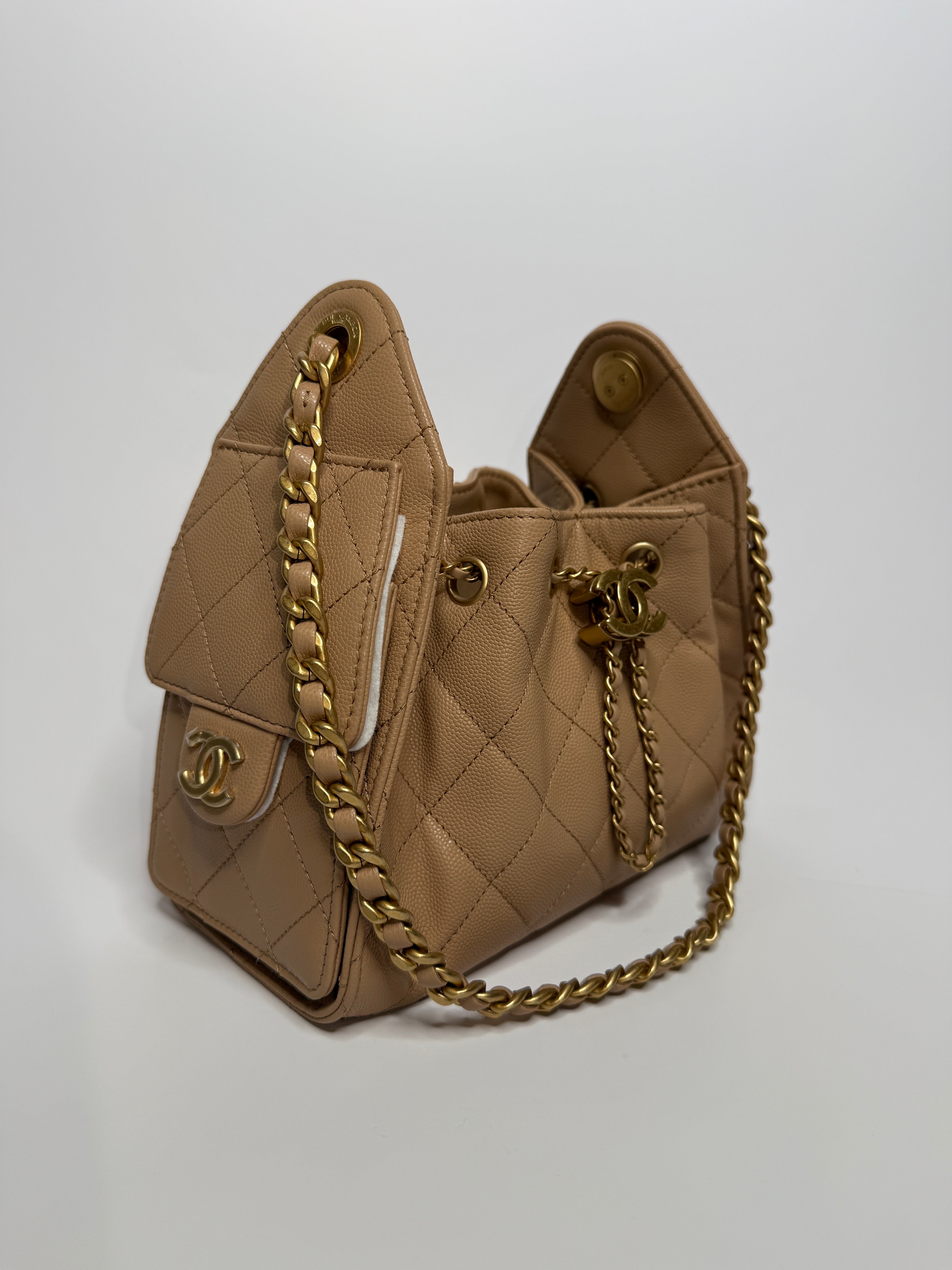 Chanel 25 Micro In Beige Caviar Leather With GHW