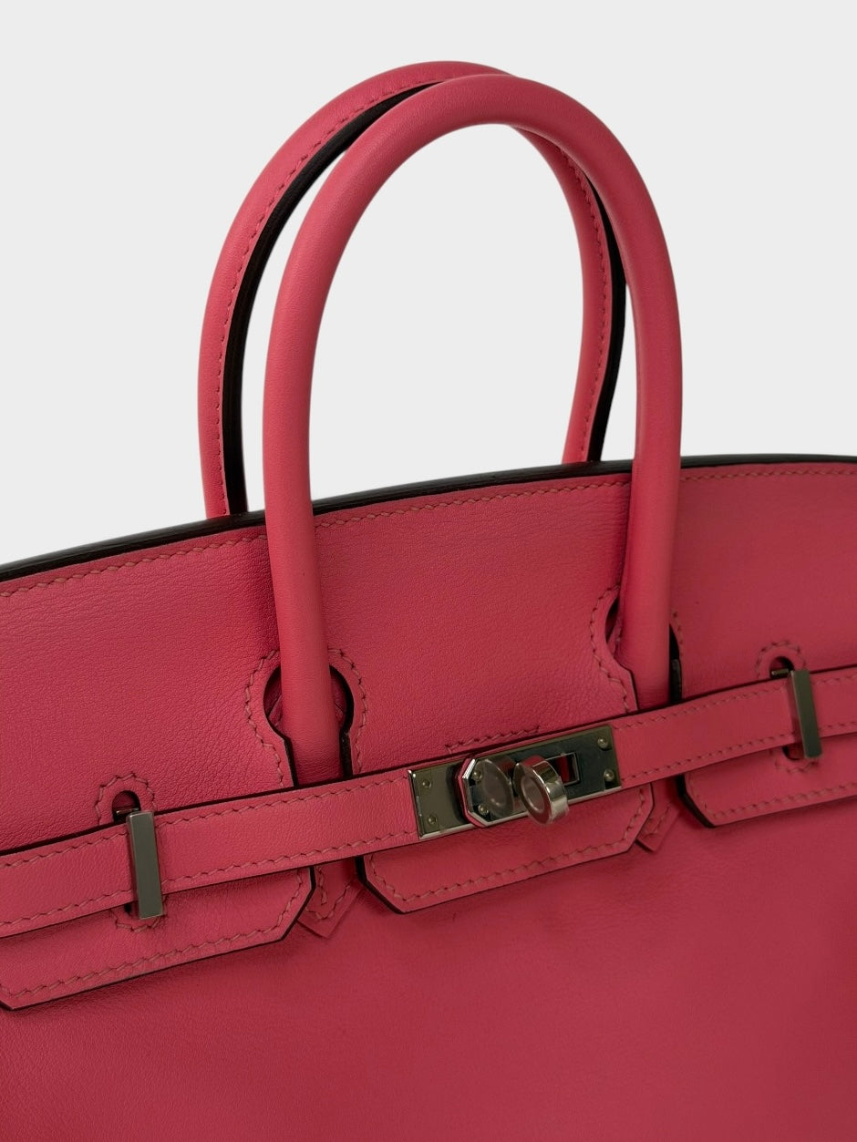 Hermès Birkin 25 In Rose Azalèe Swift Leather With Palladium Hardware. 100% authentic and preloved in excellent condition