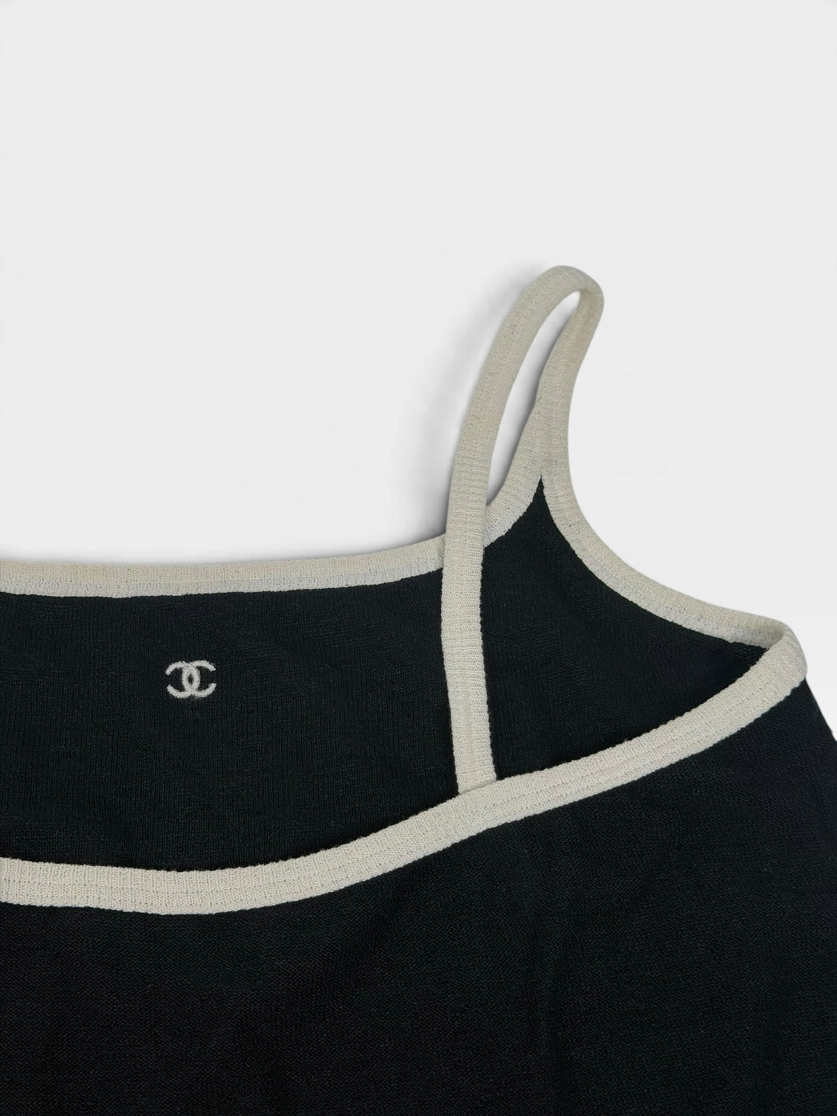 Chanel Logo Camisole In Black & White Knit (Size 36/UK8). 100% authentic and pre loved in excellent condition.