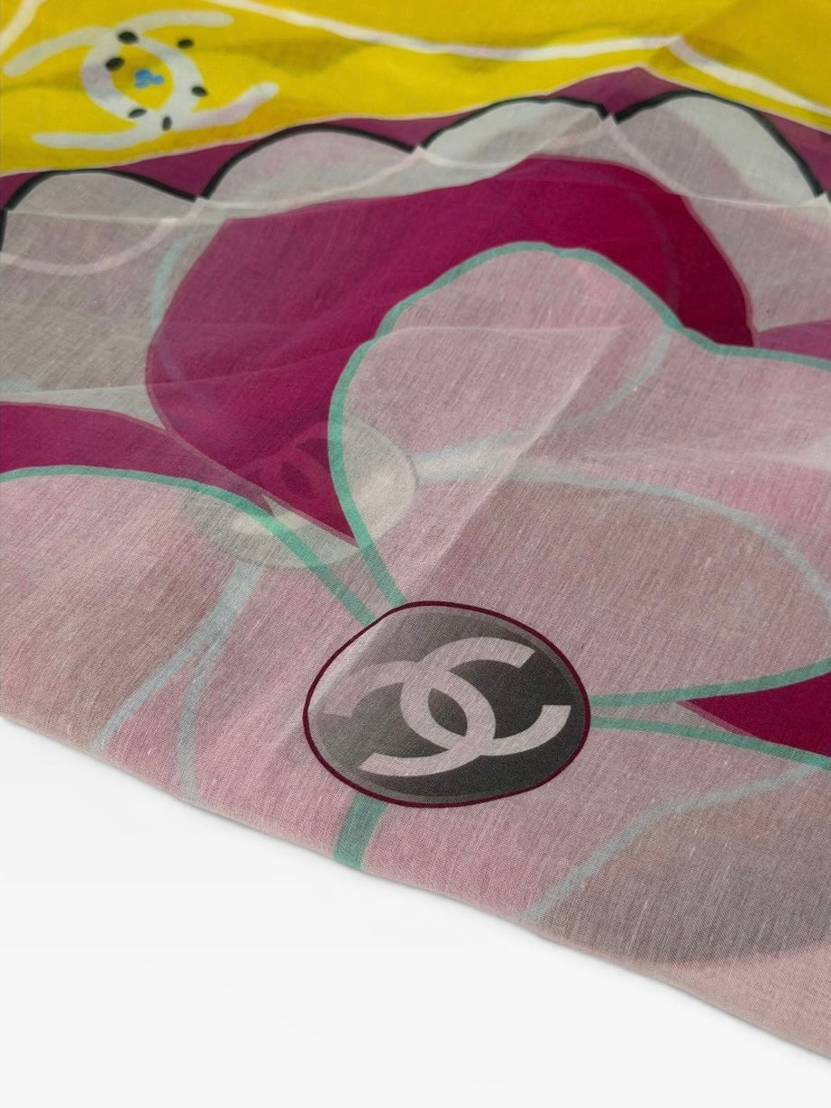 Chanel CC Floral Logo Shawl In Yellow Multicolour. 100% authentic and preloved in excellent condition