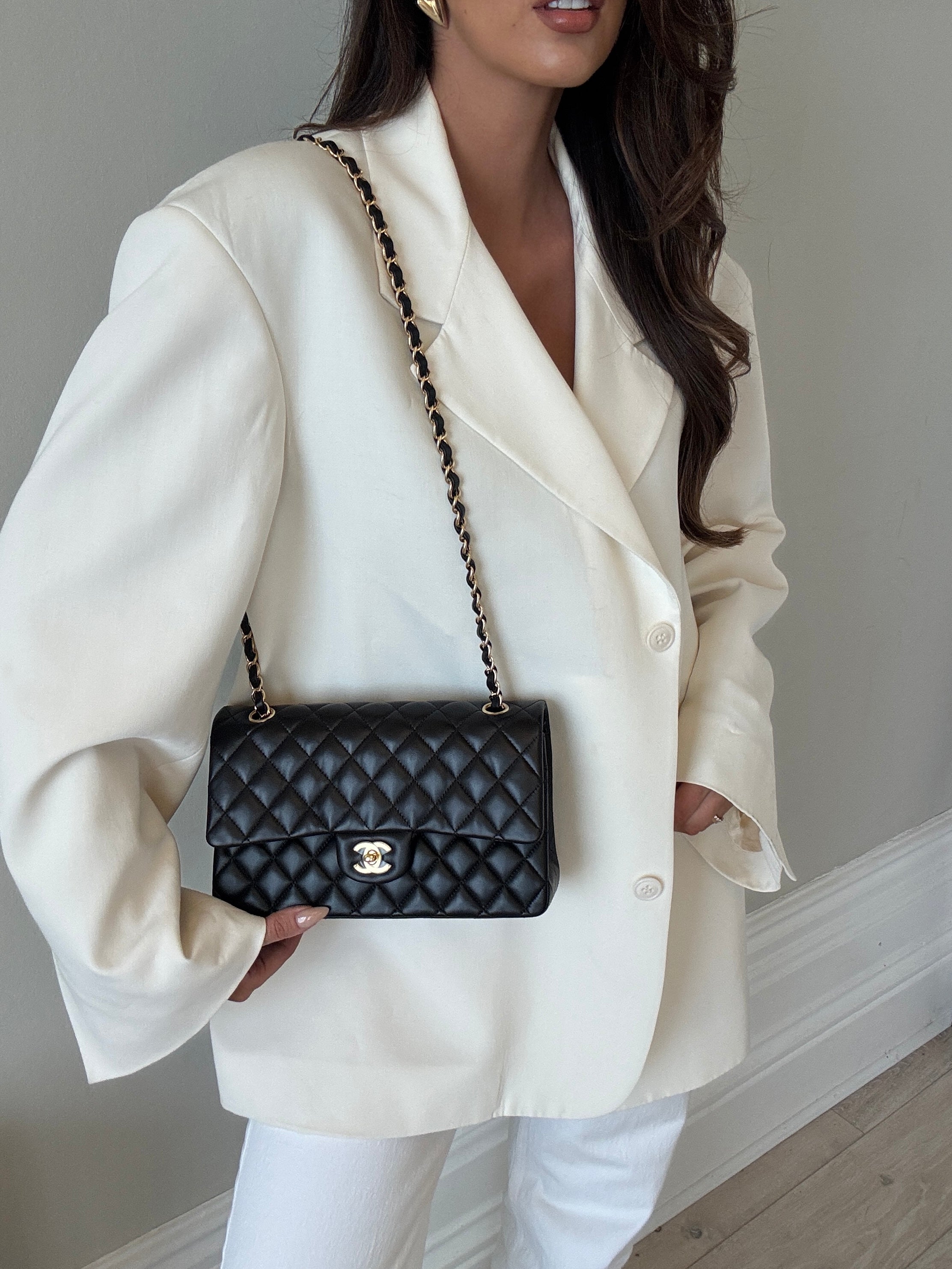 Chanel Medium Classic Double Flap Black Lambskin With GHW