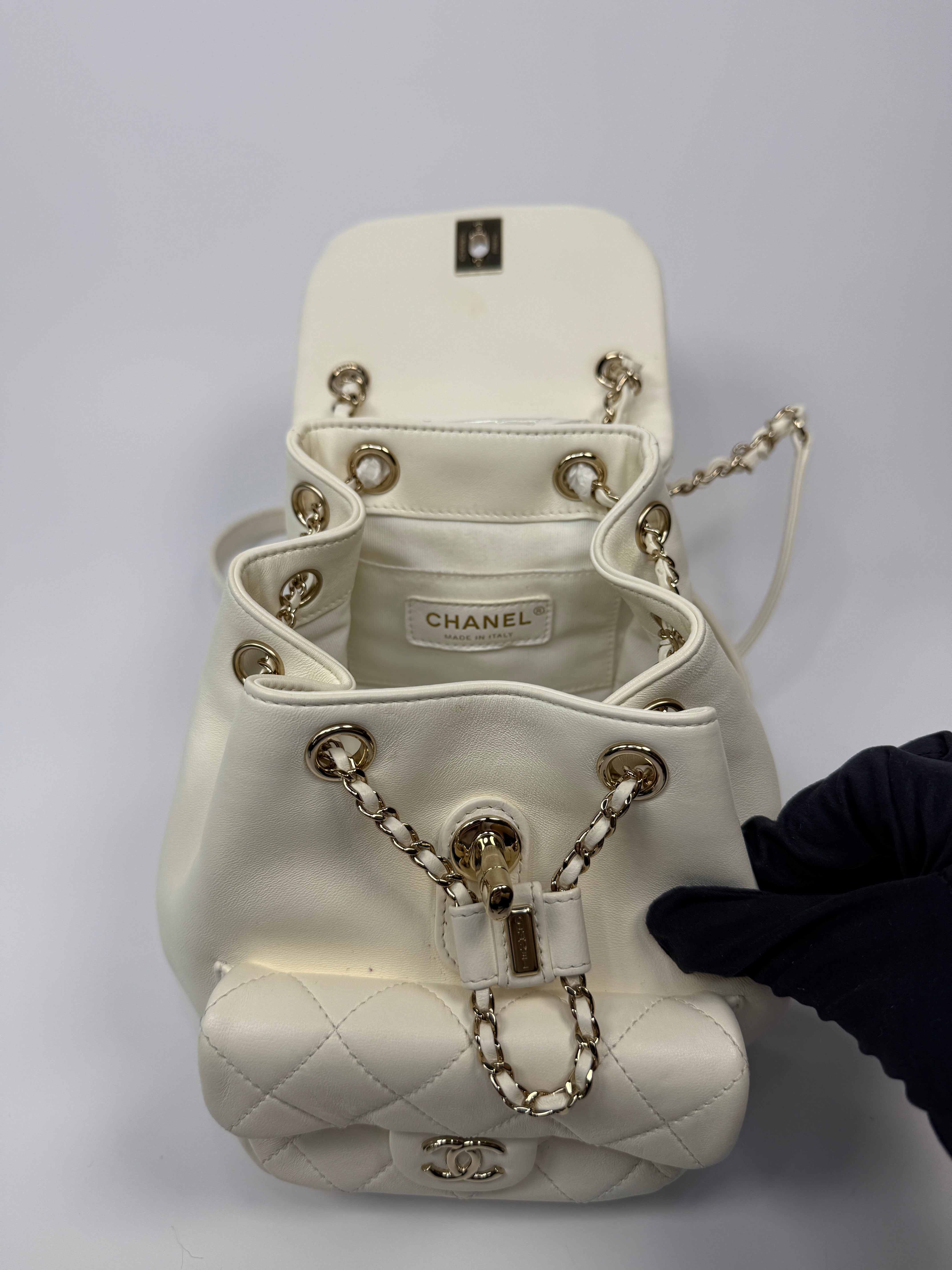 Chanel Duma Backpack In White Calfskin Leather With PGHW