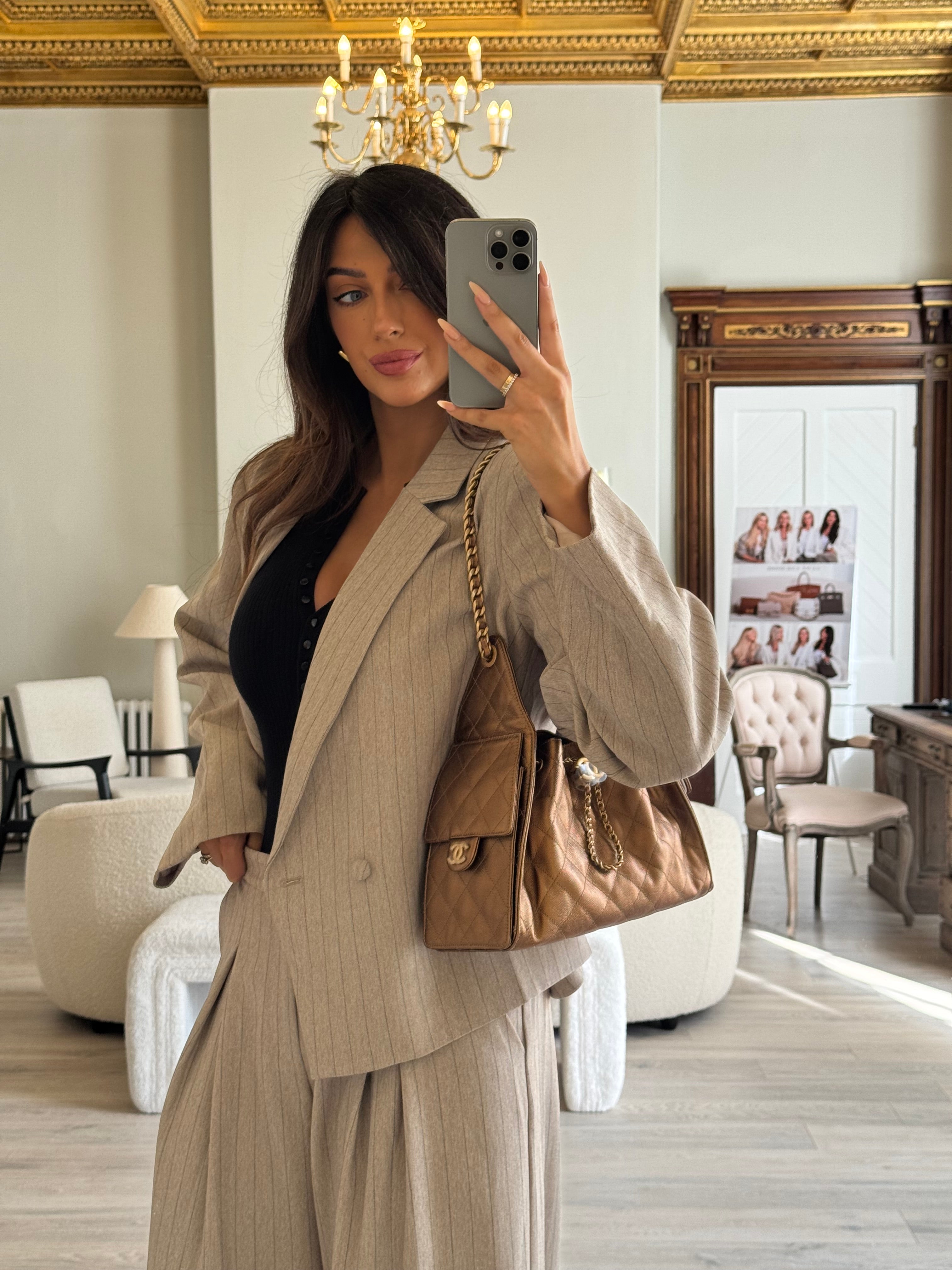 Authentic pre loved Chanel 25 Small In Metallic Bronze Caviar Leather With Gold hardware