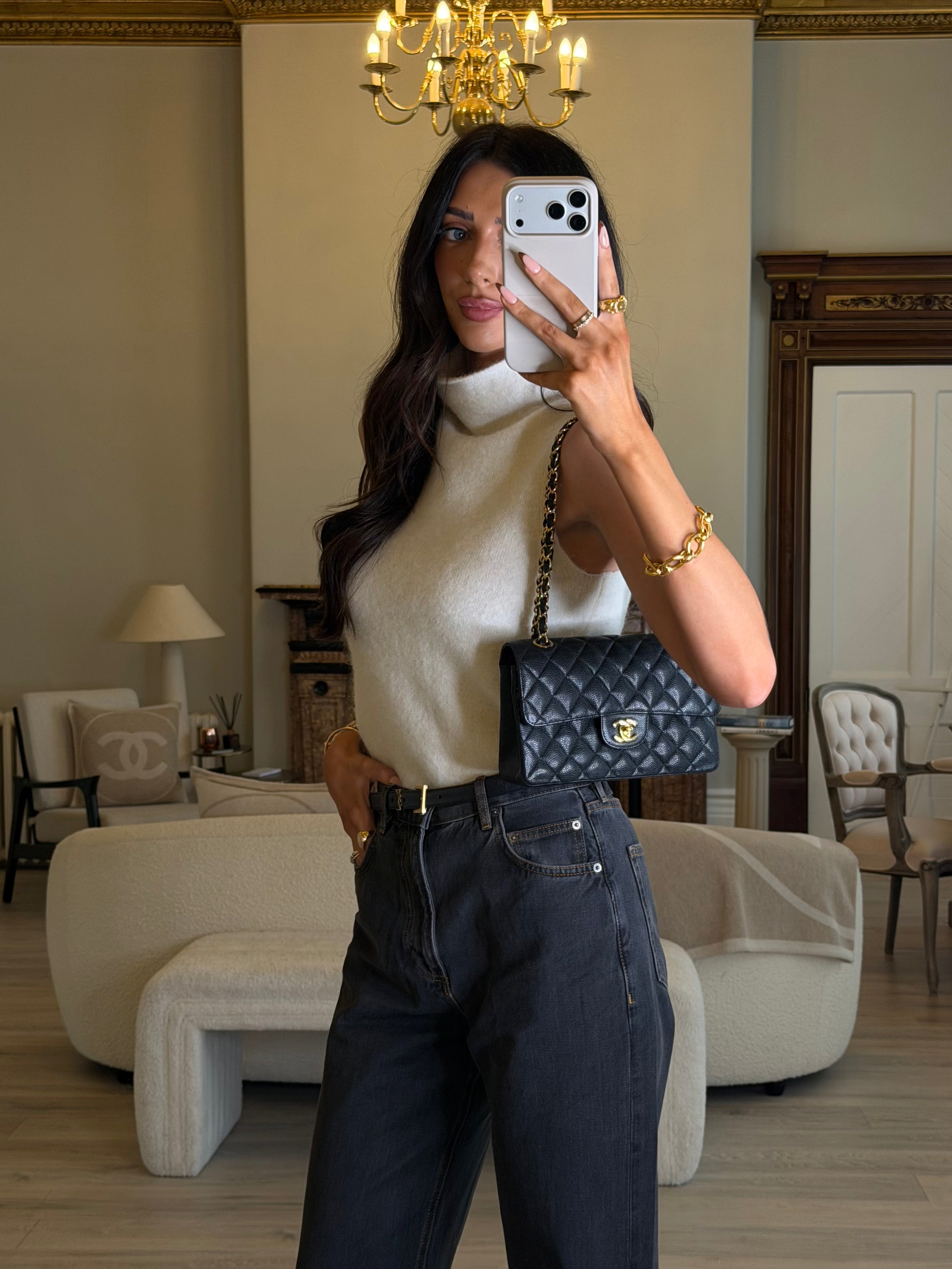 Chanel Small Vintage Classic Double Flap In Black Caviar Leather With Gold Hardware, Authentic And Preloved In Excellent Condition