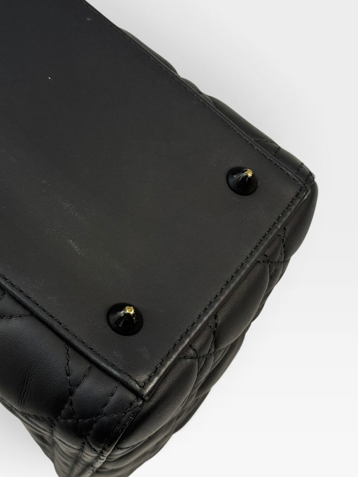 Christian Dior Medium Lady Dior In Matte Black With Black Hardware