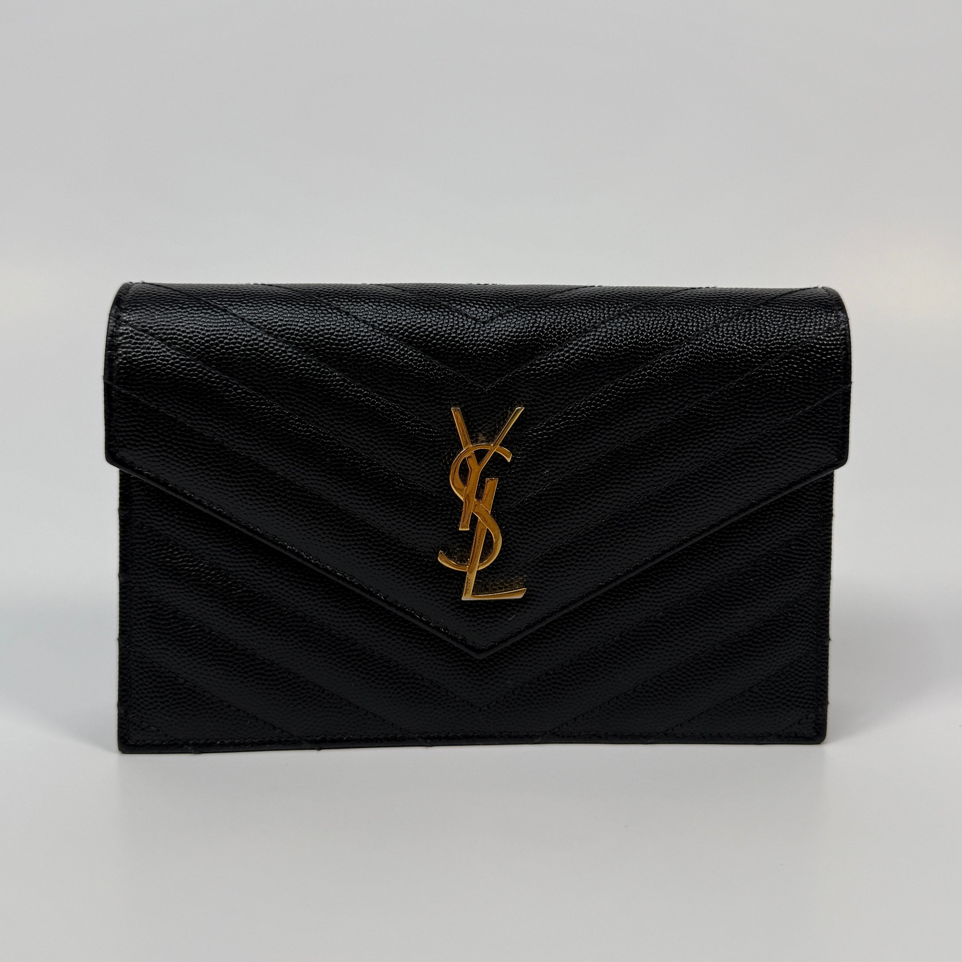 Saint Laurent Cassandre Matelassé Textured- Leather Wallet On Chain
