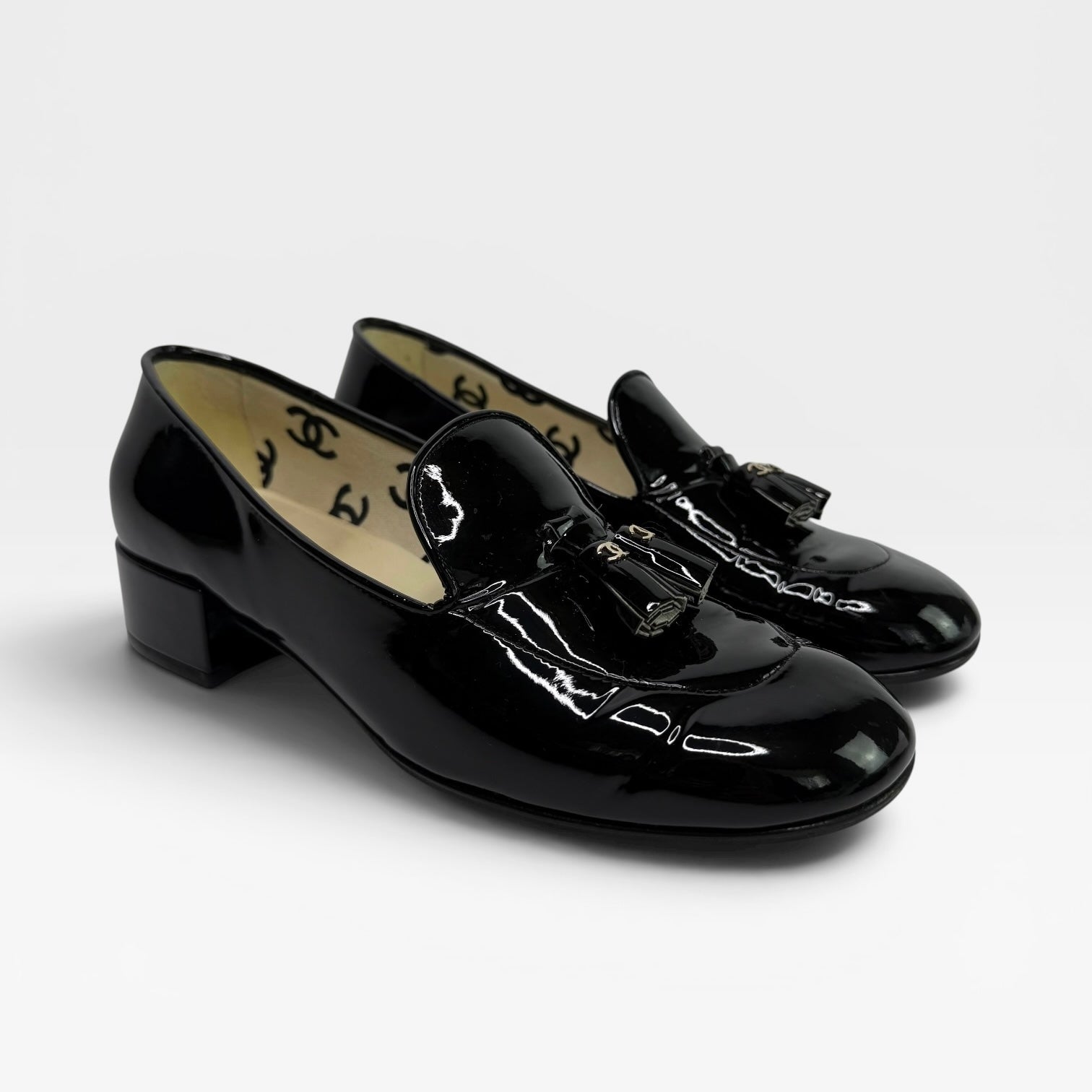 Chanel Black Patent Loafers (Size 38/UK5)
