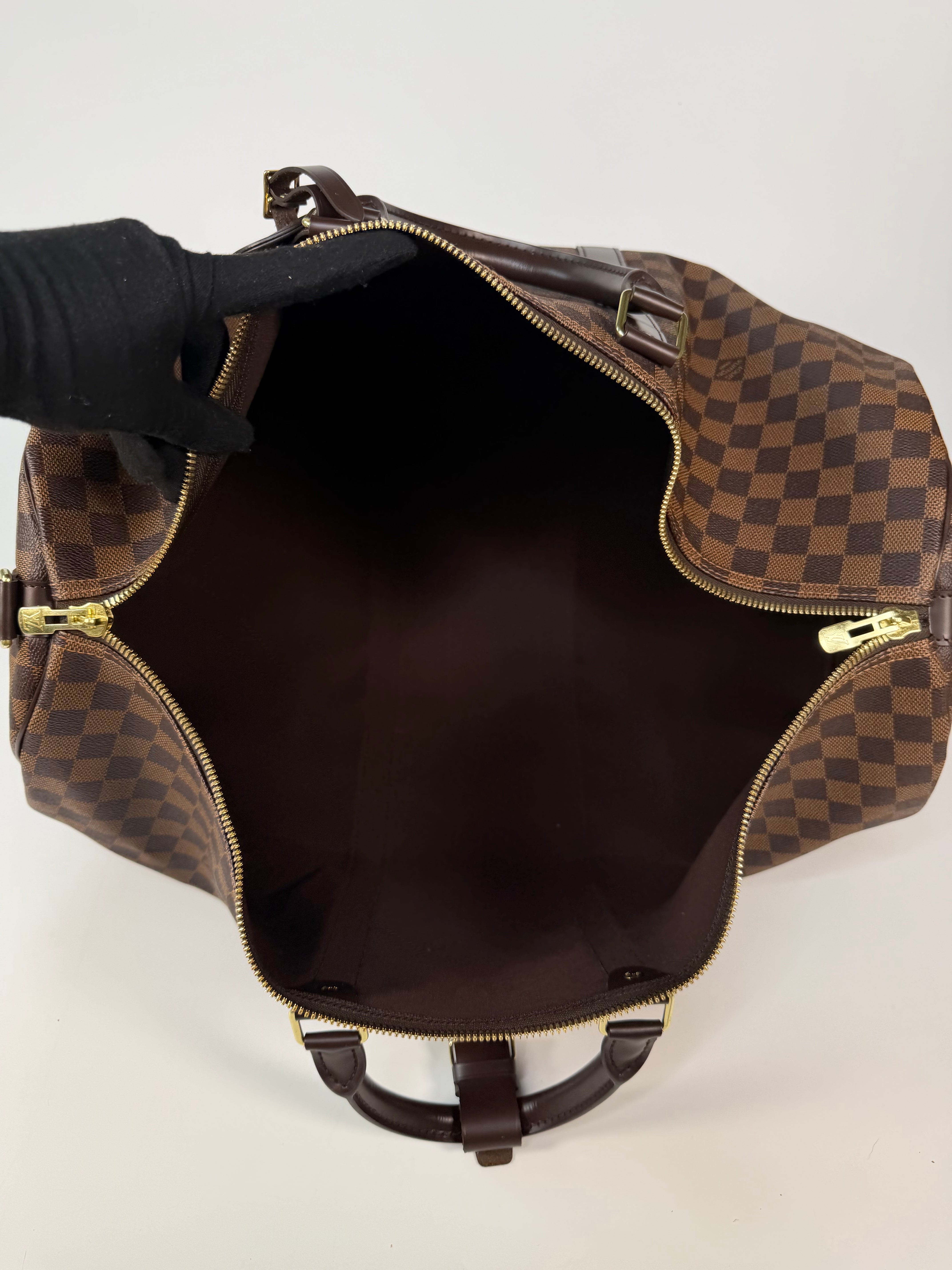Louis Vuitton Keepall 55 In Damier Ebene Gold Hardware