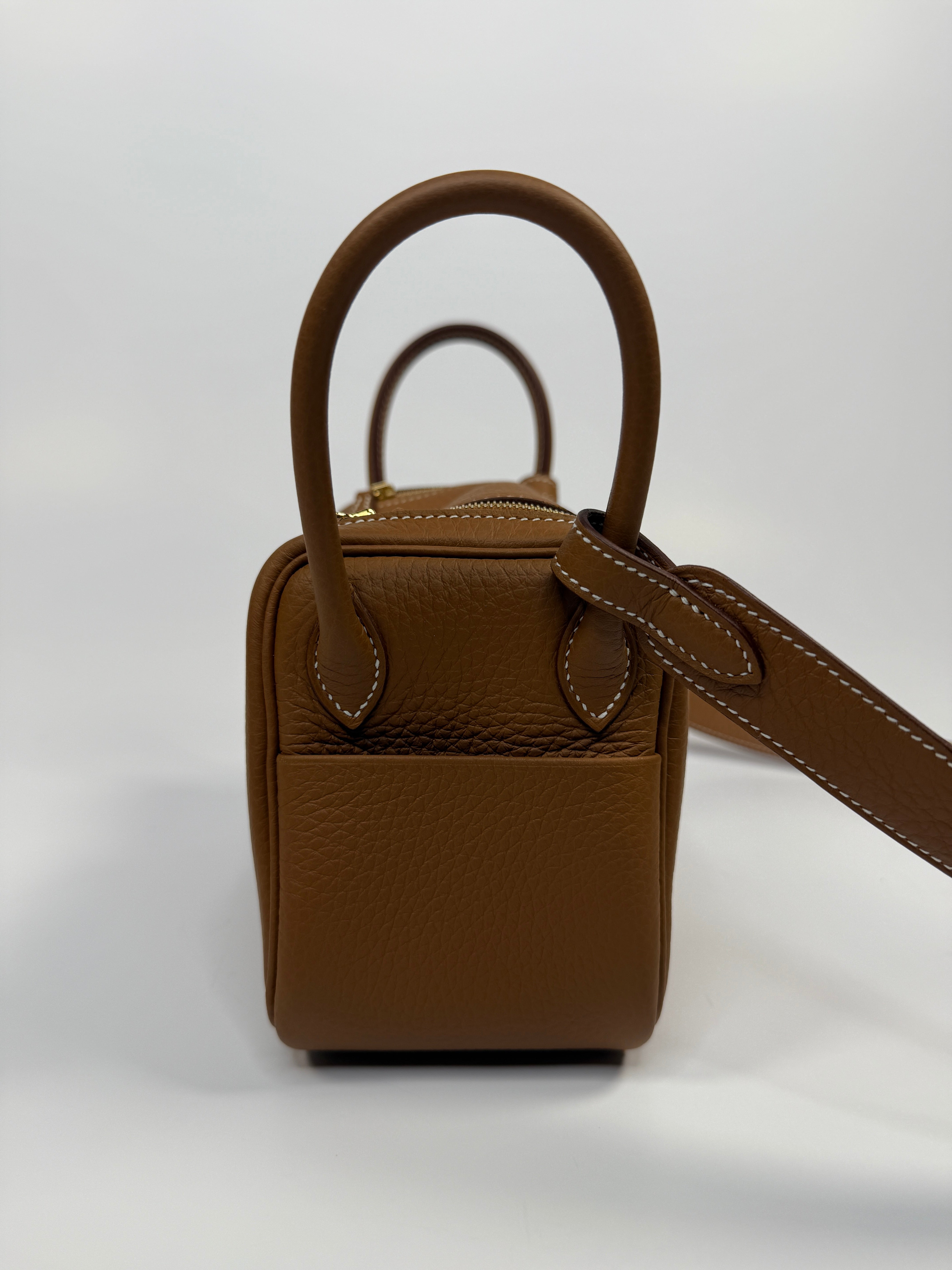 Hermès Mini Lindy In Gold Clemence Leather With Gold Hardware Authentic New & Unused