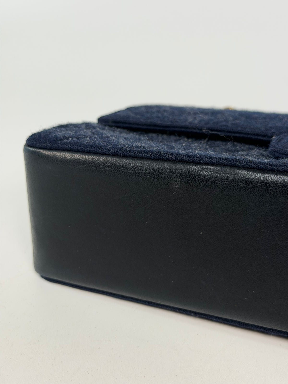 Chanel Vintage Medium Double Flap Navy Cotton With 24Kt Gold Hardware