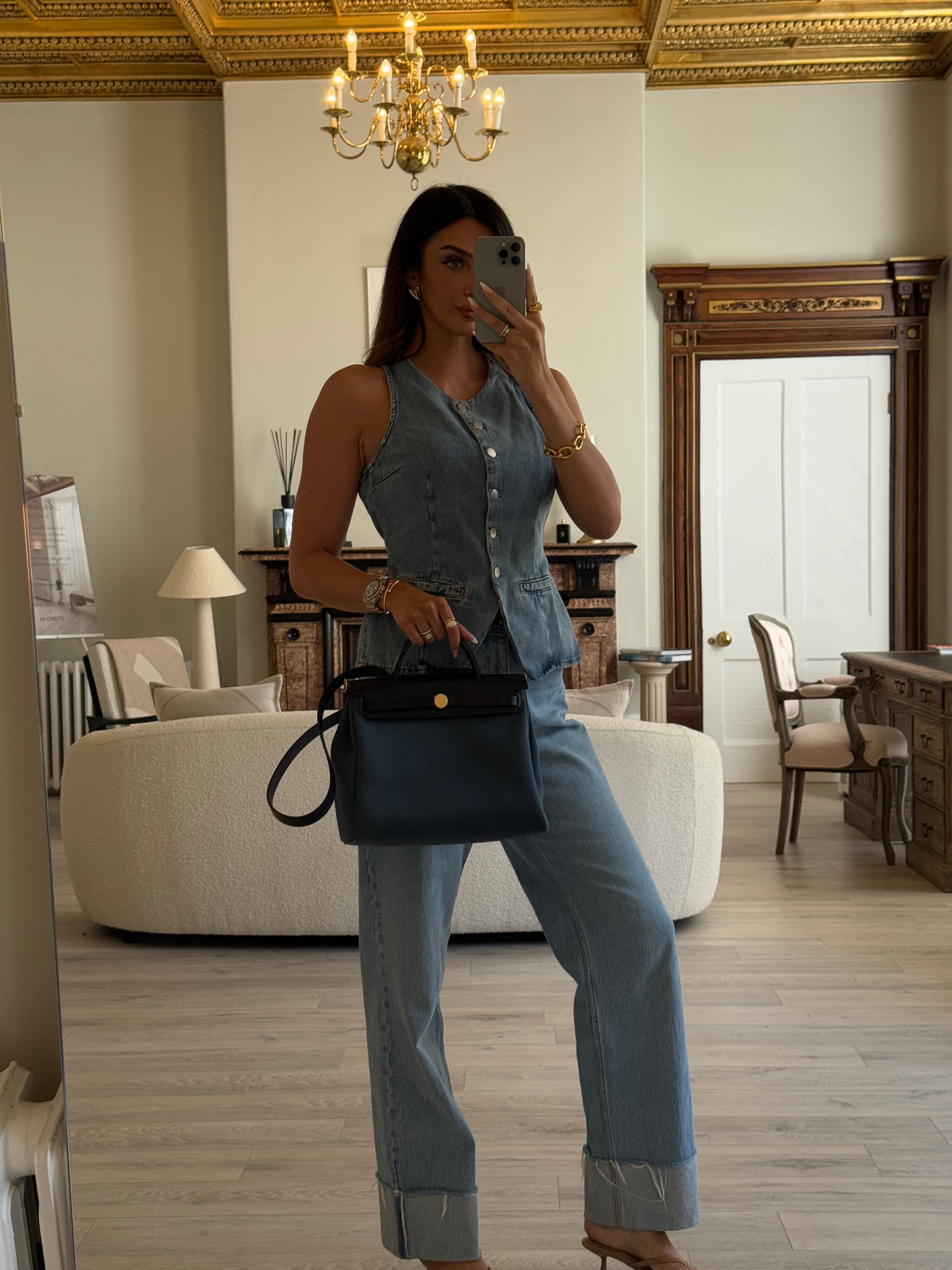 Hermès Herbag 31 Verso in Bleu Indigo and Sesame with GHW