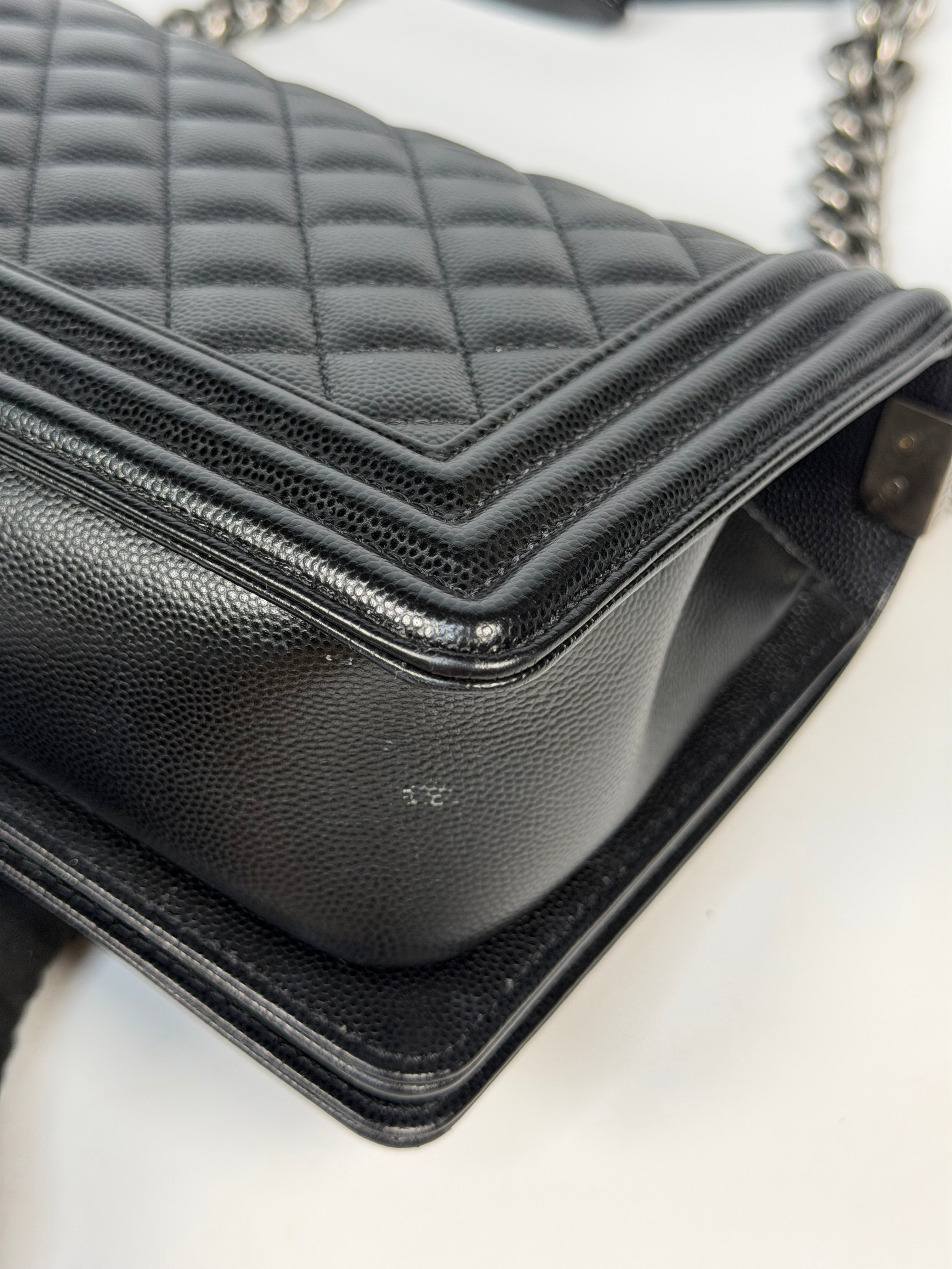 Chanel Medium Boy Bag In Black Caviar With Ruthenium Hardware