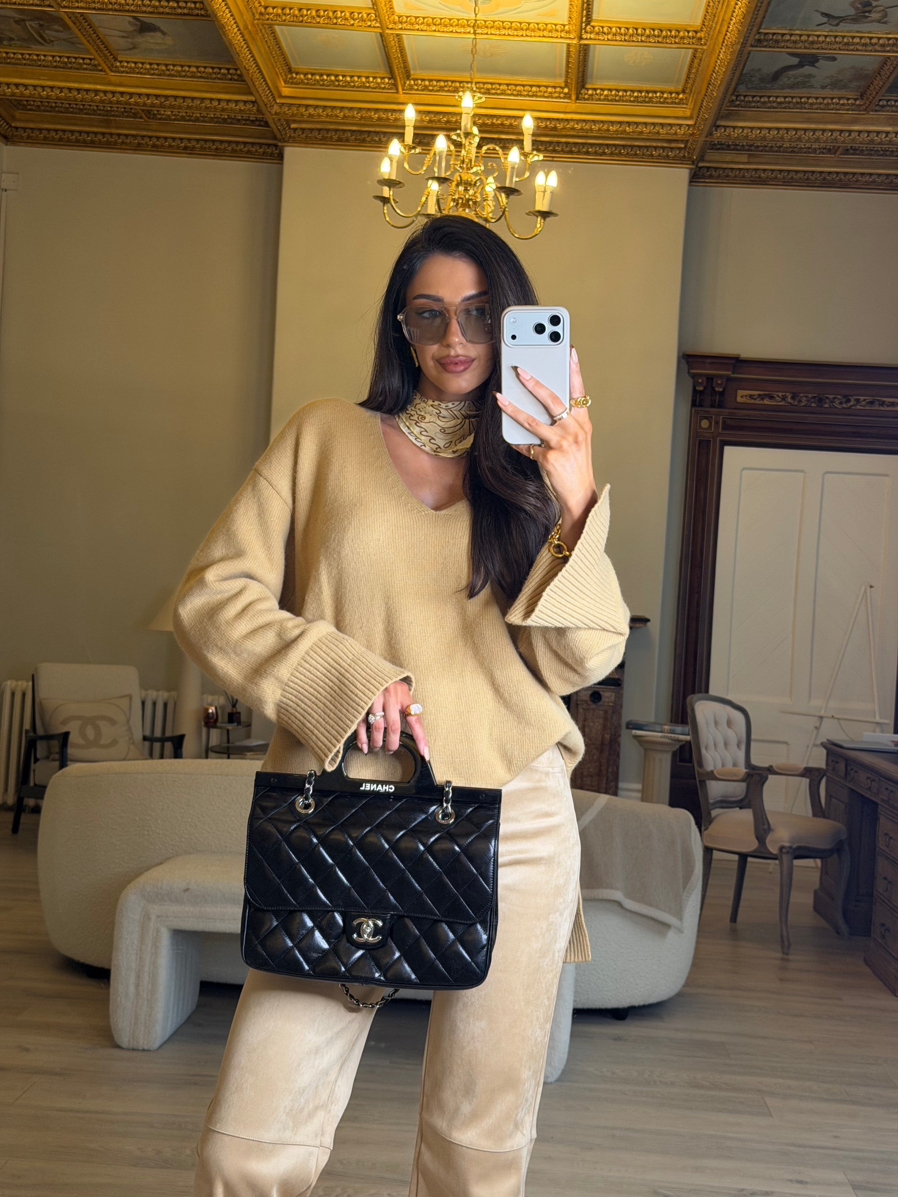 Chanel Delivery Top Handle Flap Bag In Black Calfskin Leather With Silver hardware in very good condition Authentic and preloved