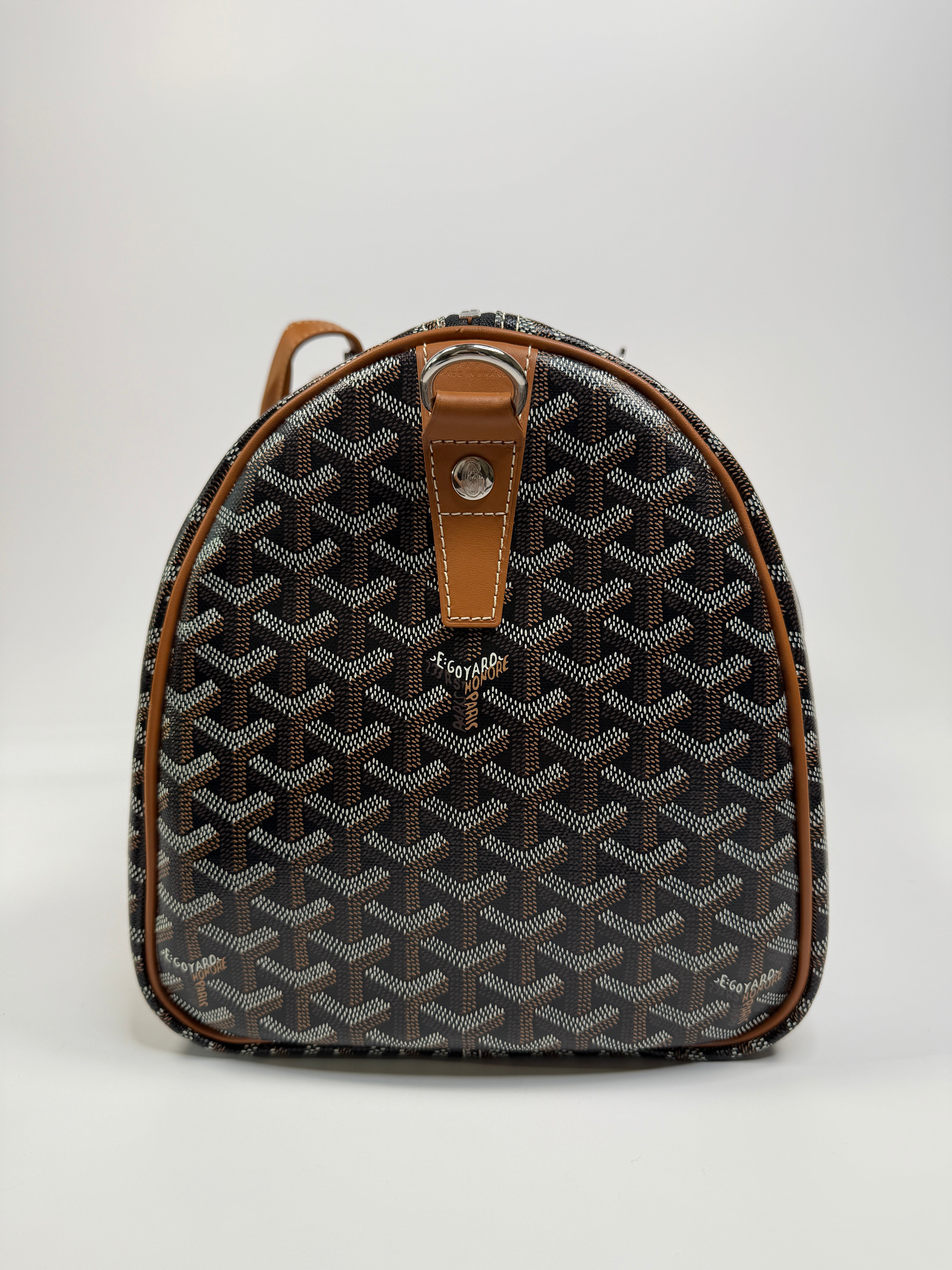 Goyard Bowling 45 Travel Bag In Black and Tan. Authentic and Excellent Condition