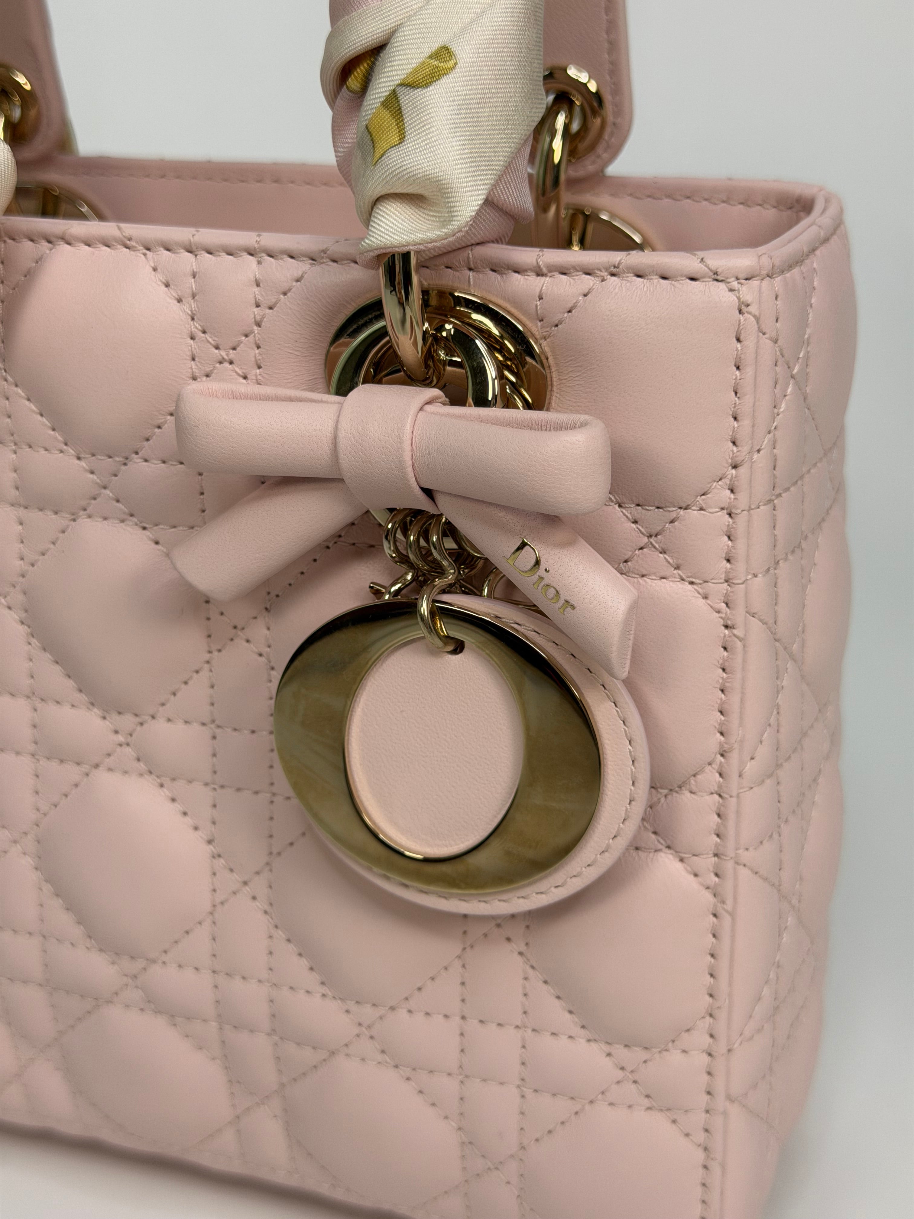 Christian Dior Lady Dior Small Bag In Rose Tendre With Gold Hardware. Authentic and preloved in excellent condition