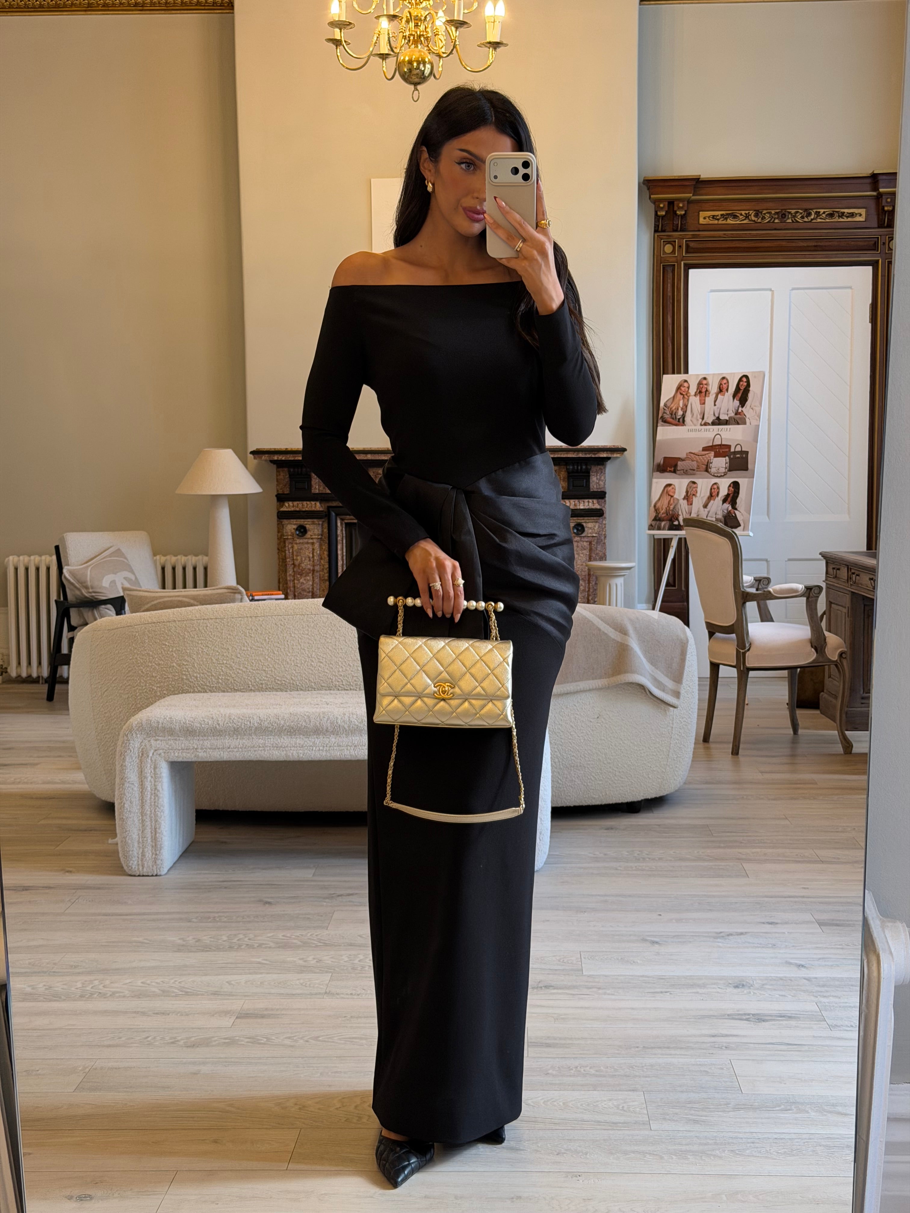 Chanel Mini Pearl Top Handle Flap Bag Metallic Gold Lambskin With Gold Hardware Pre Loved Authentic