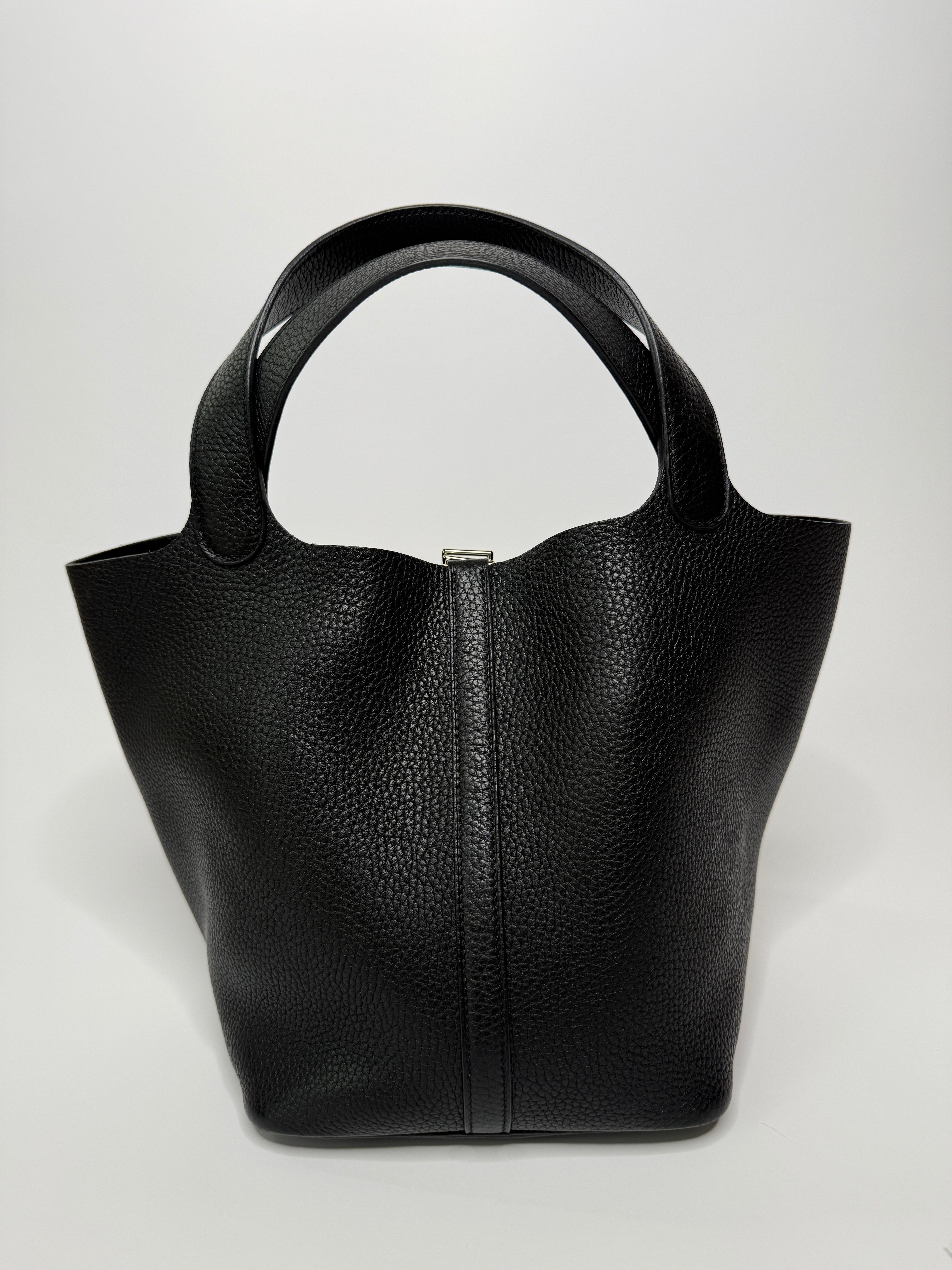 Authentic Pre Loved Hermès Picotin 22 In Black Clemence Leather With Palladium Hardware Very Good Condition