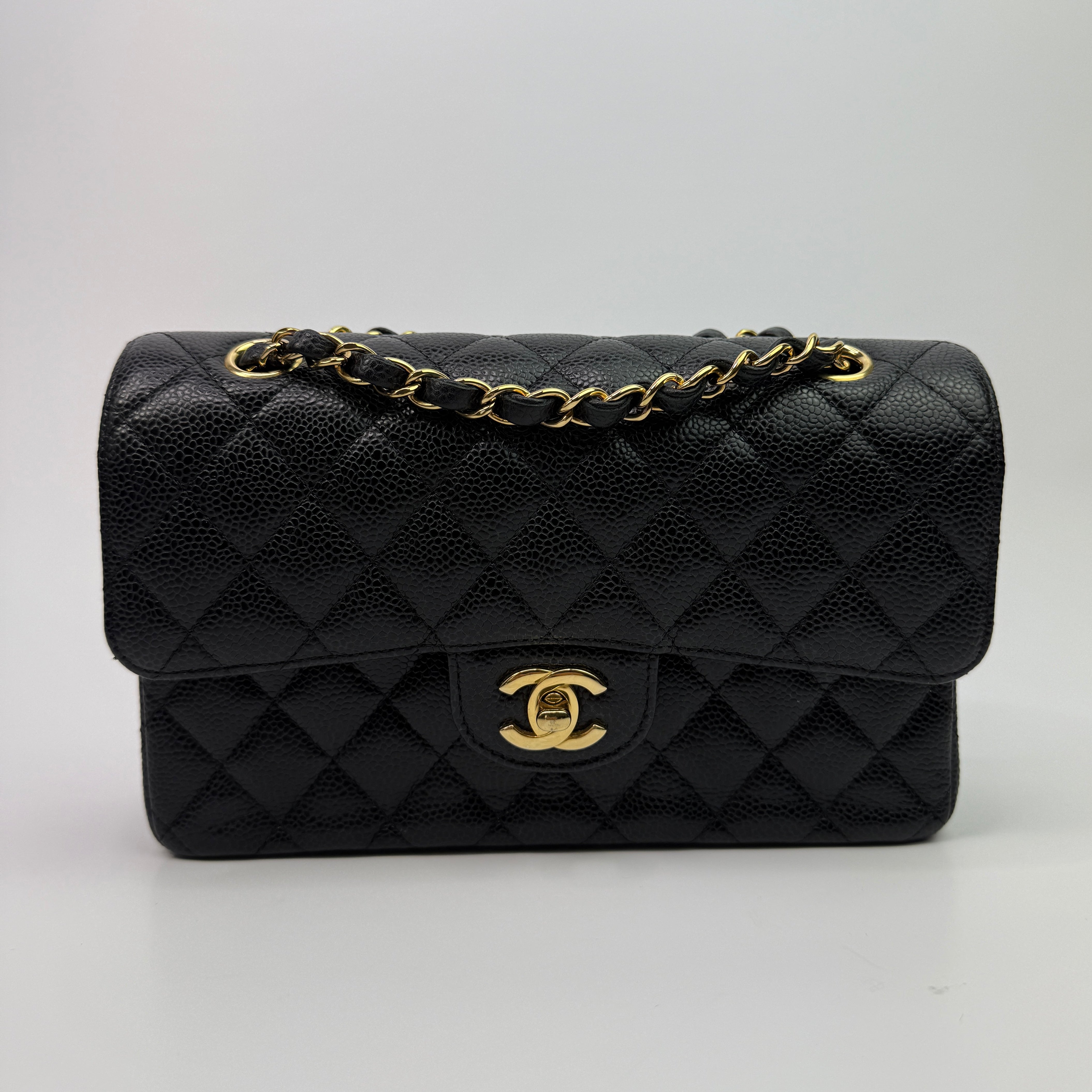 Chanel Small Classic Double Flap In Black Caviar Leather With GHW