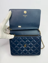 Chanel Square Wallet On Chain In Patent Navy Leather GHW
