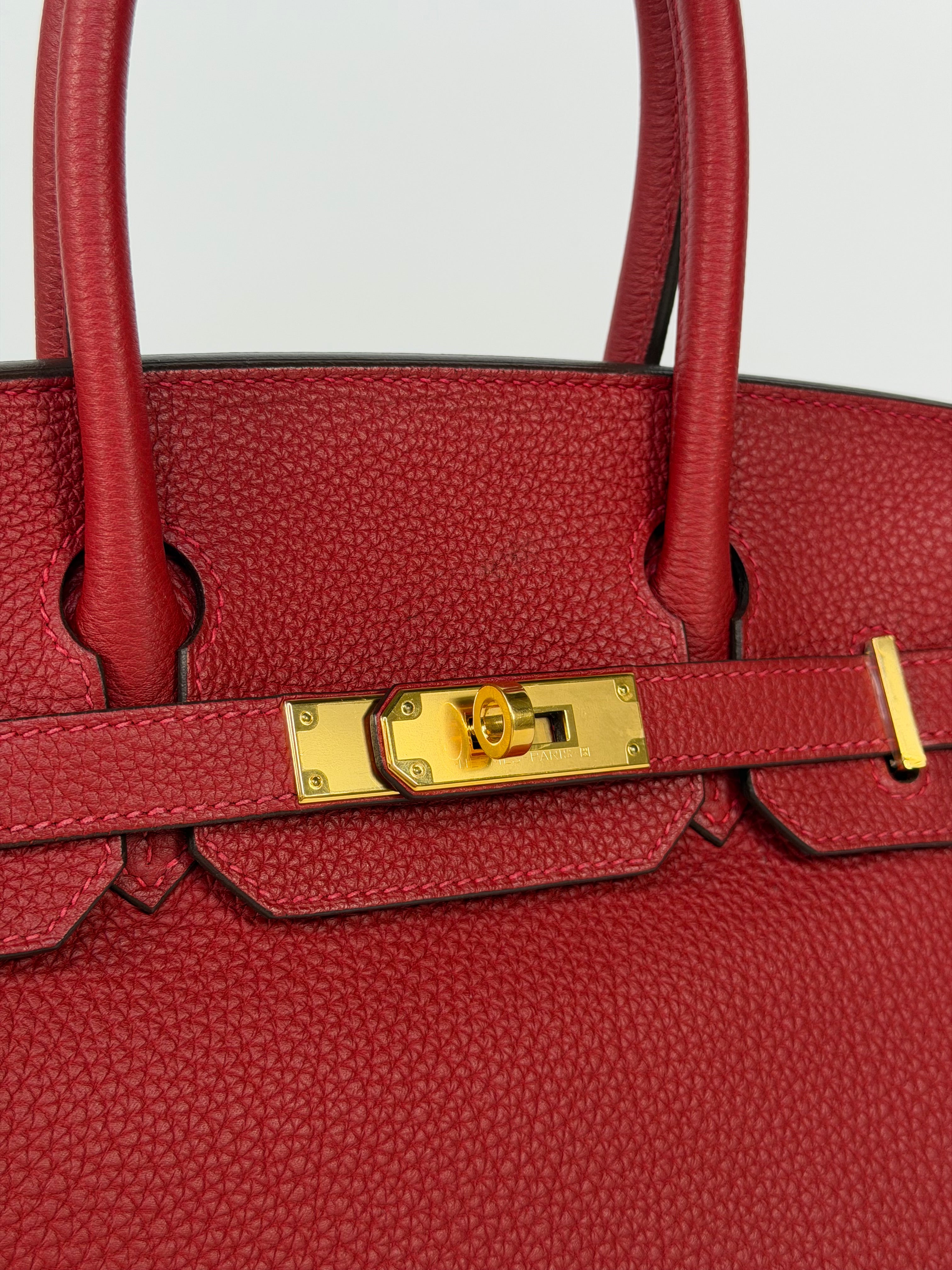 Hermès Birkin 30 In Rouge Casaque Togo Leather With Gold Hardware 100% Authentic and preloved in excellent condition