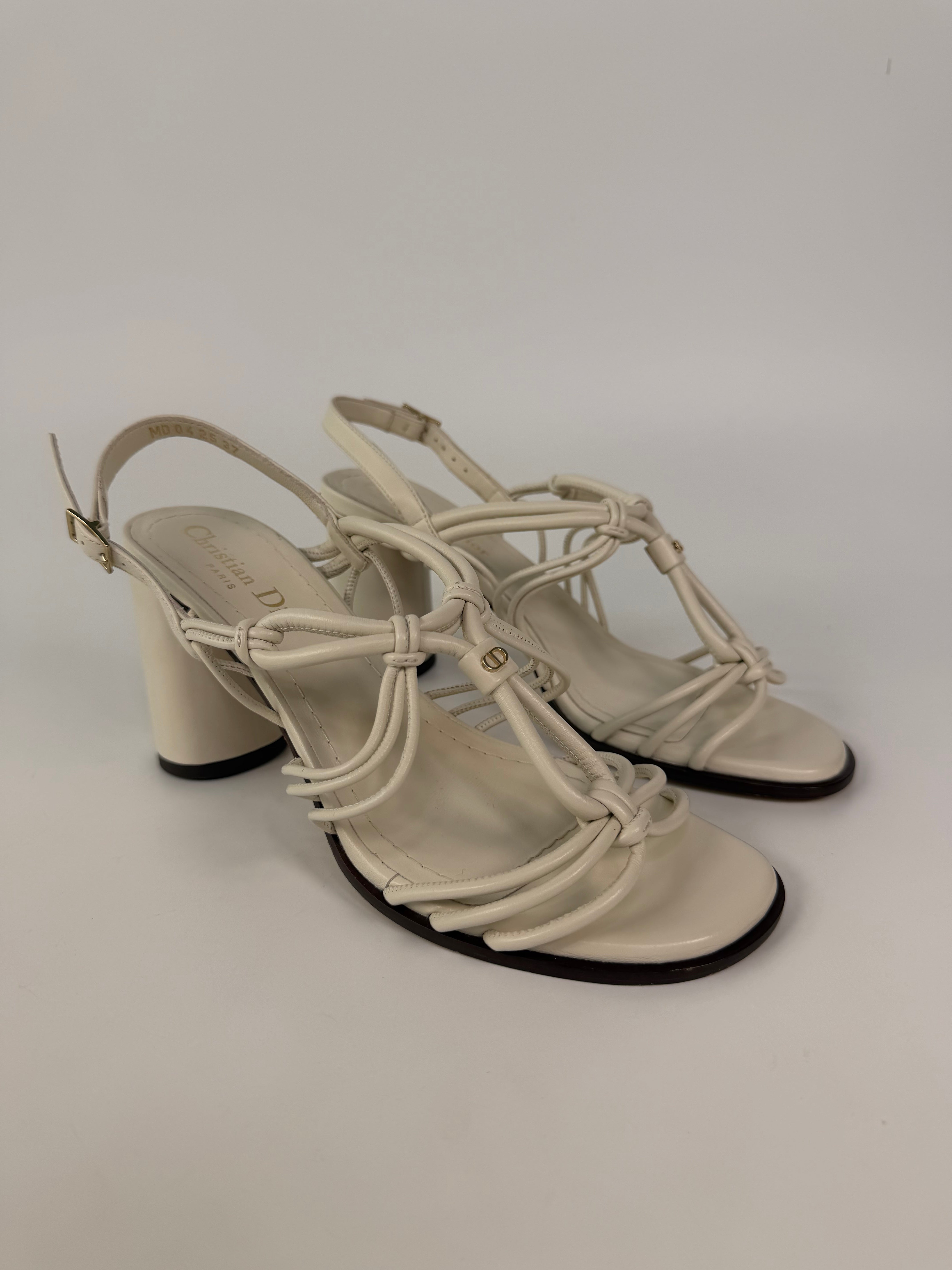Christian Dior Strappy Heeled Sandals In White Lambskin (Size 37/UK4) 100% authentic and preloved in excellent condition