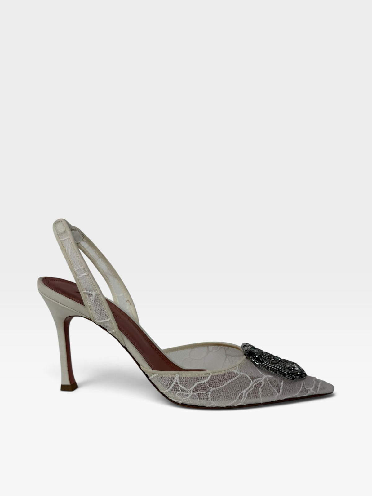 Amina Muaddi Heels In White Lace (Size 39.5 / UK 6.5) 100% authentic and preloved in new and unused condition
