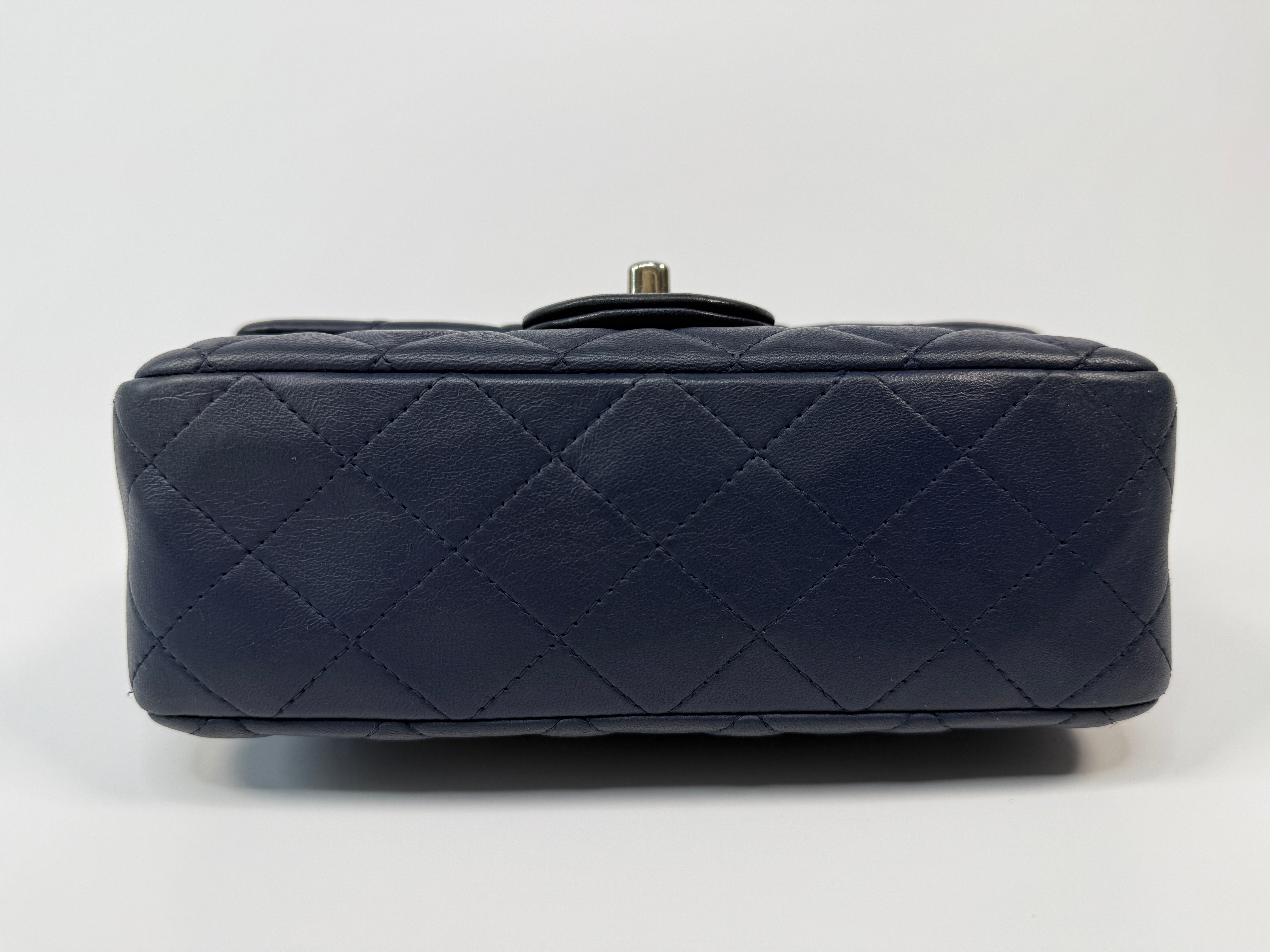 Chanel Mini Rectangle Flap Bag In Navy Lambskin With Silver Hardware
Pre Loved & Authentic