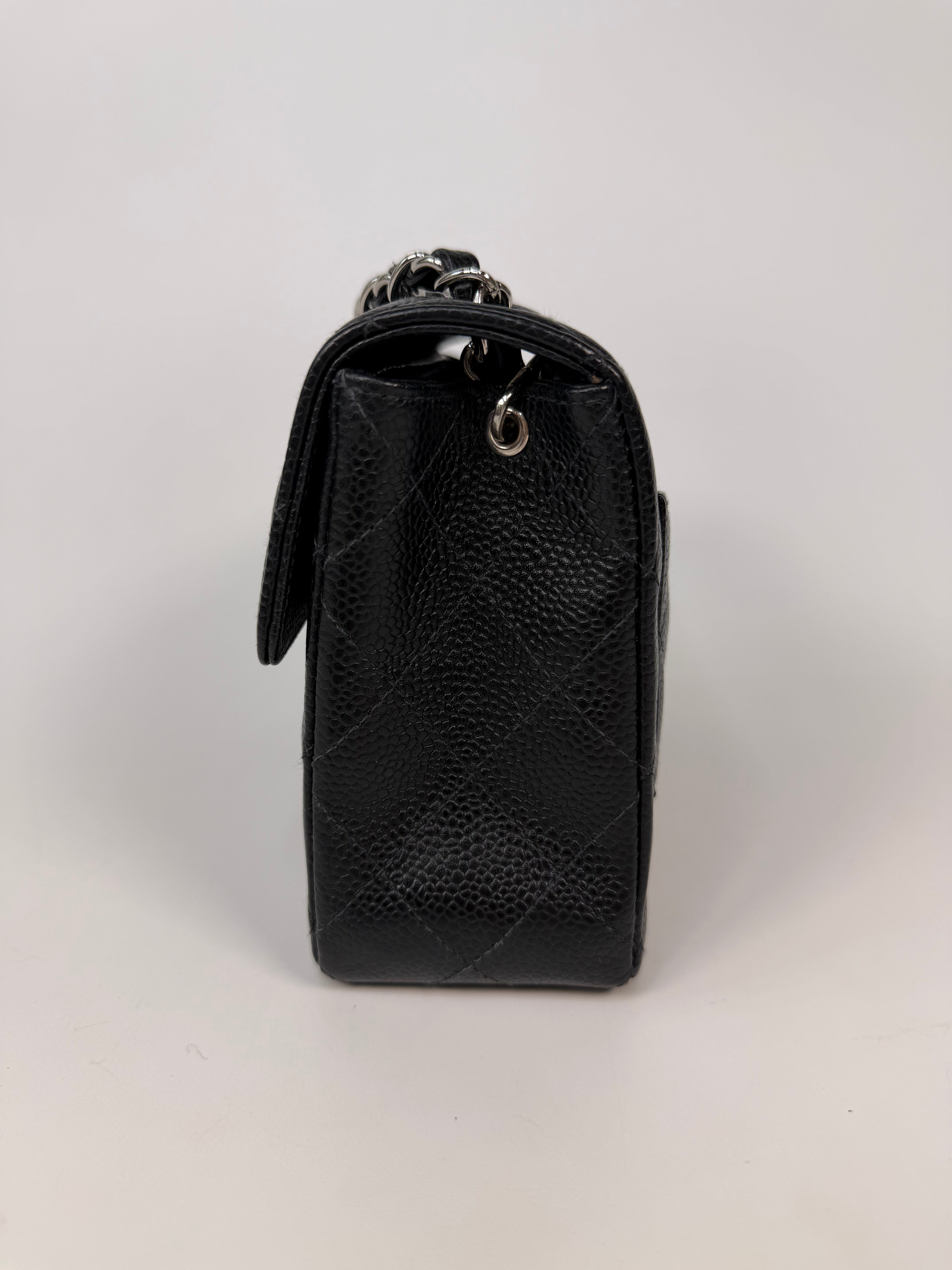 Chanel Vintage Mini Square Flap In Black Caviar Leather With Silver Hardware