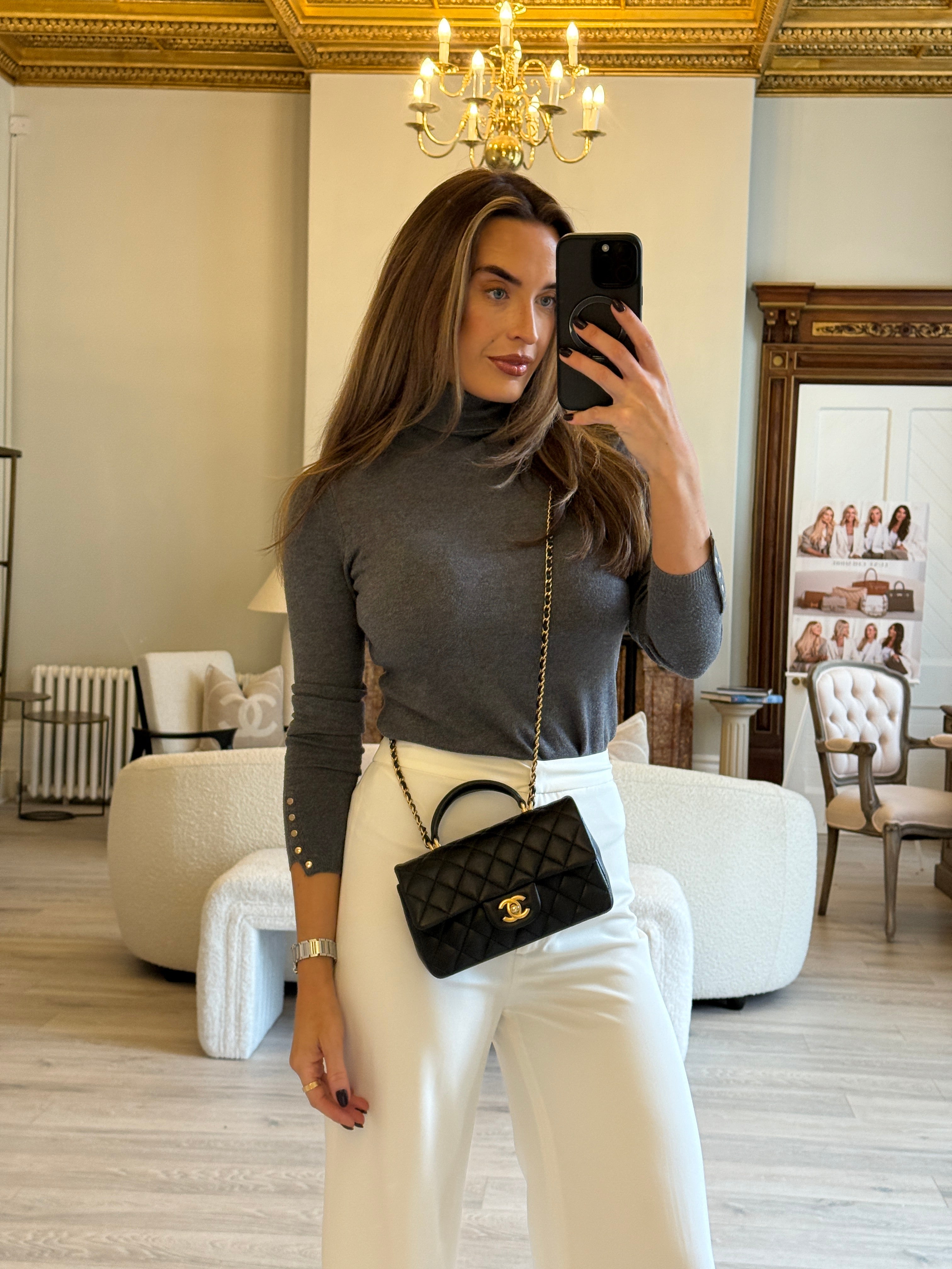 Chanel Mini Rectangle Top Handle Flap Bag In Black Lambskin With GHW