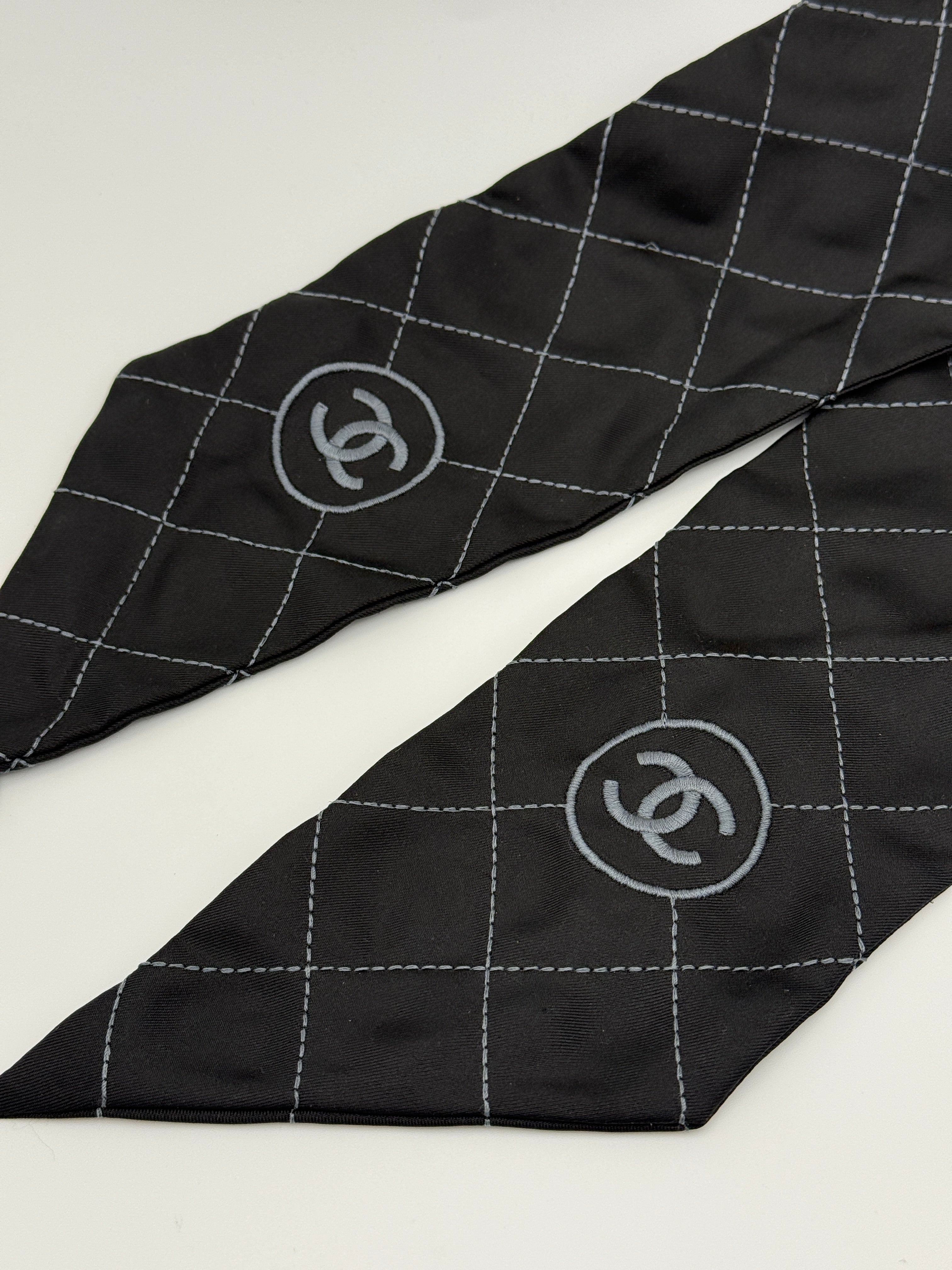 Chanel Black Silk Checked Neck Scarf