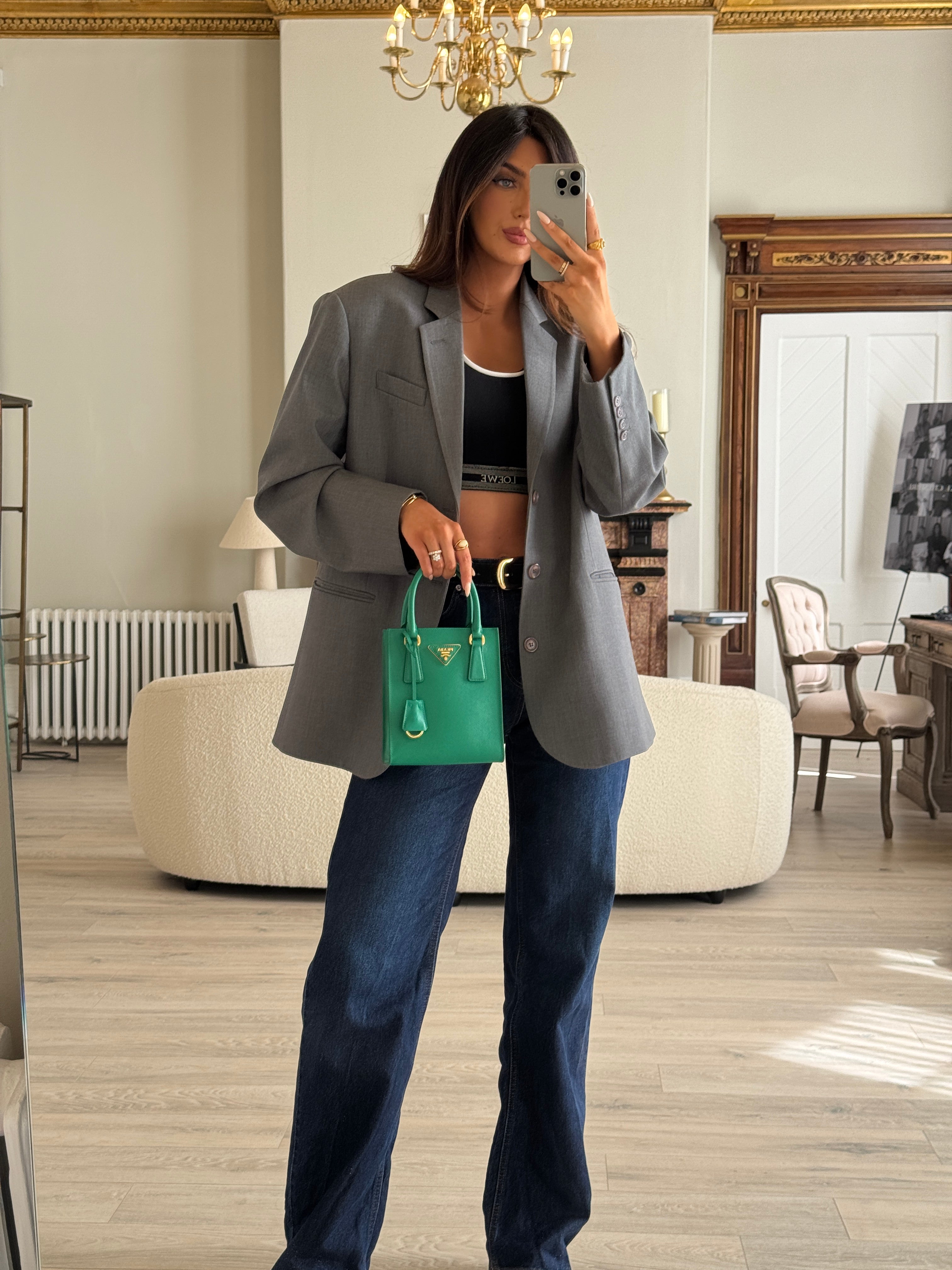 Prada Mini Tote In Green Saffiano Leather